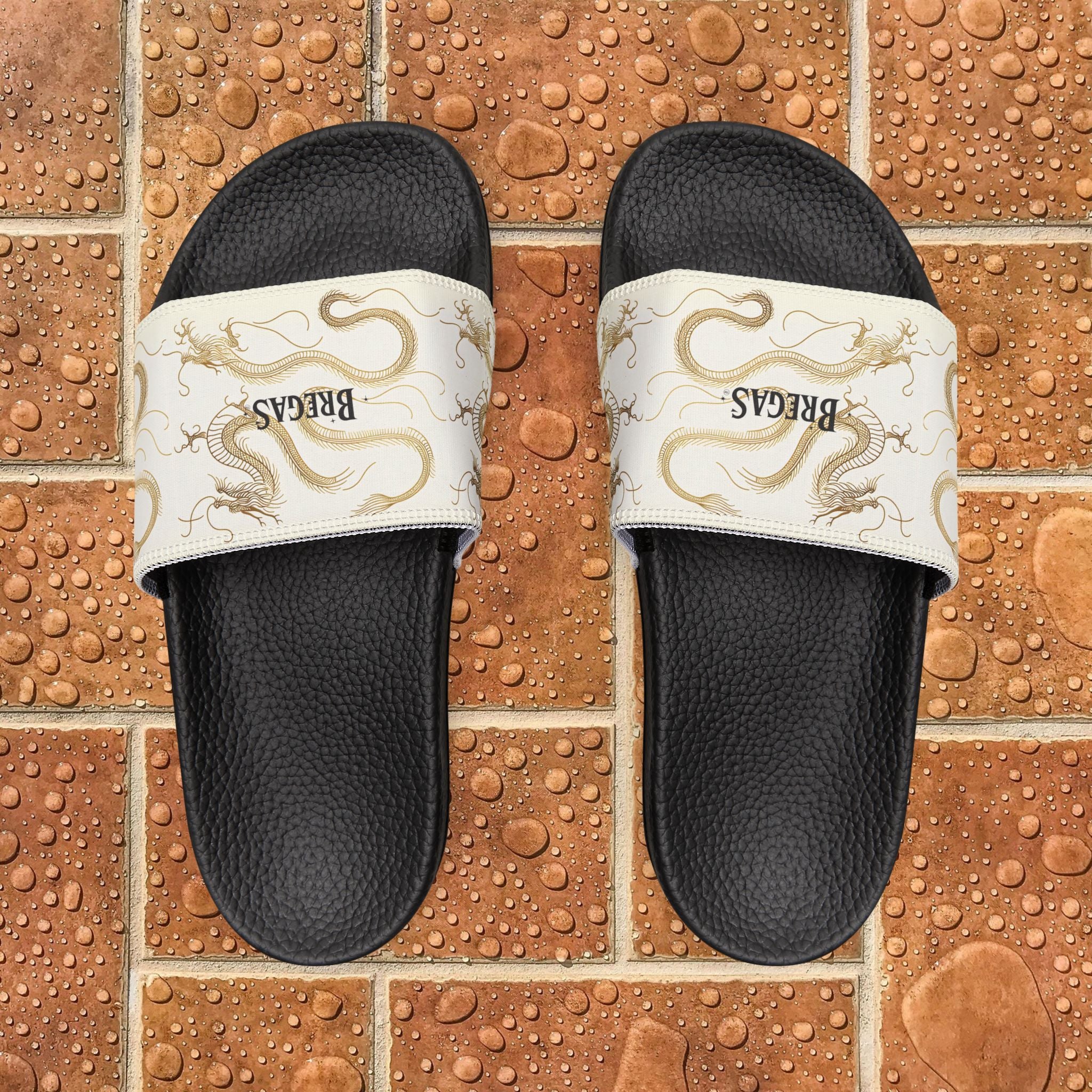 Golden Dragon Women's custom Slides with a 幸運龍 Lucky Dragon traditional Chinese text blessing
