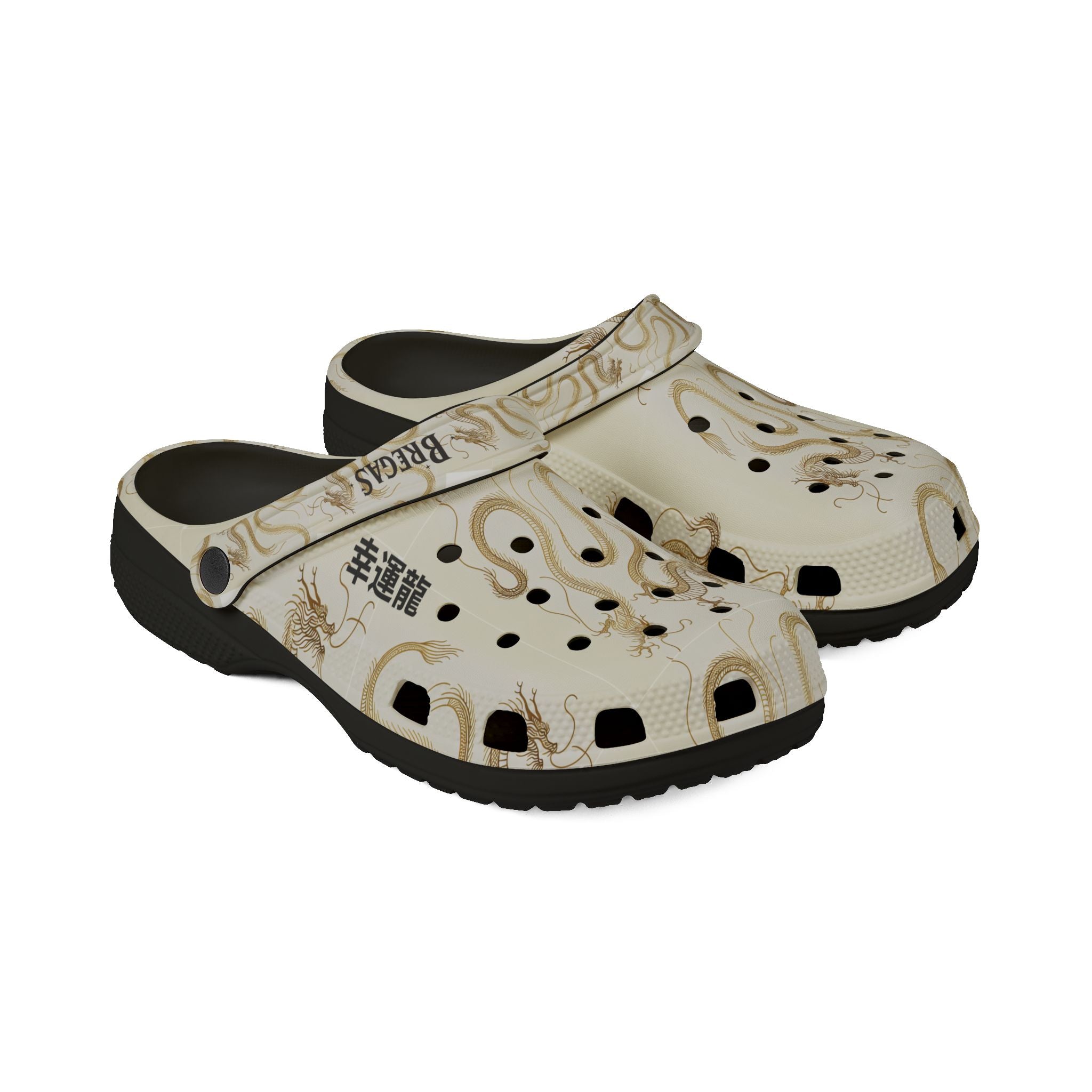 Clogs, Golden Dragon, with 幸運龍 Lucky Dragon traditional Chinese text