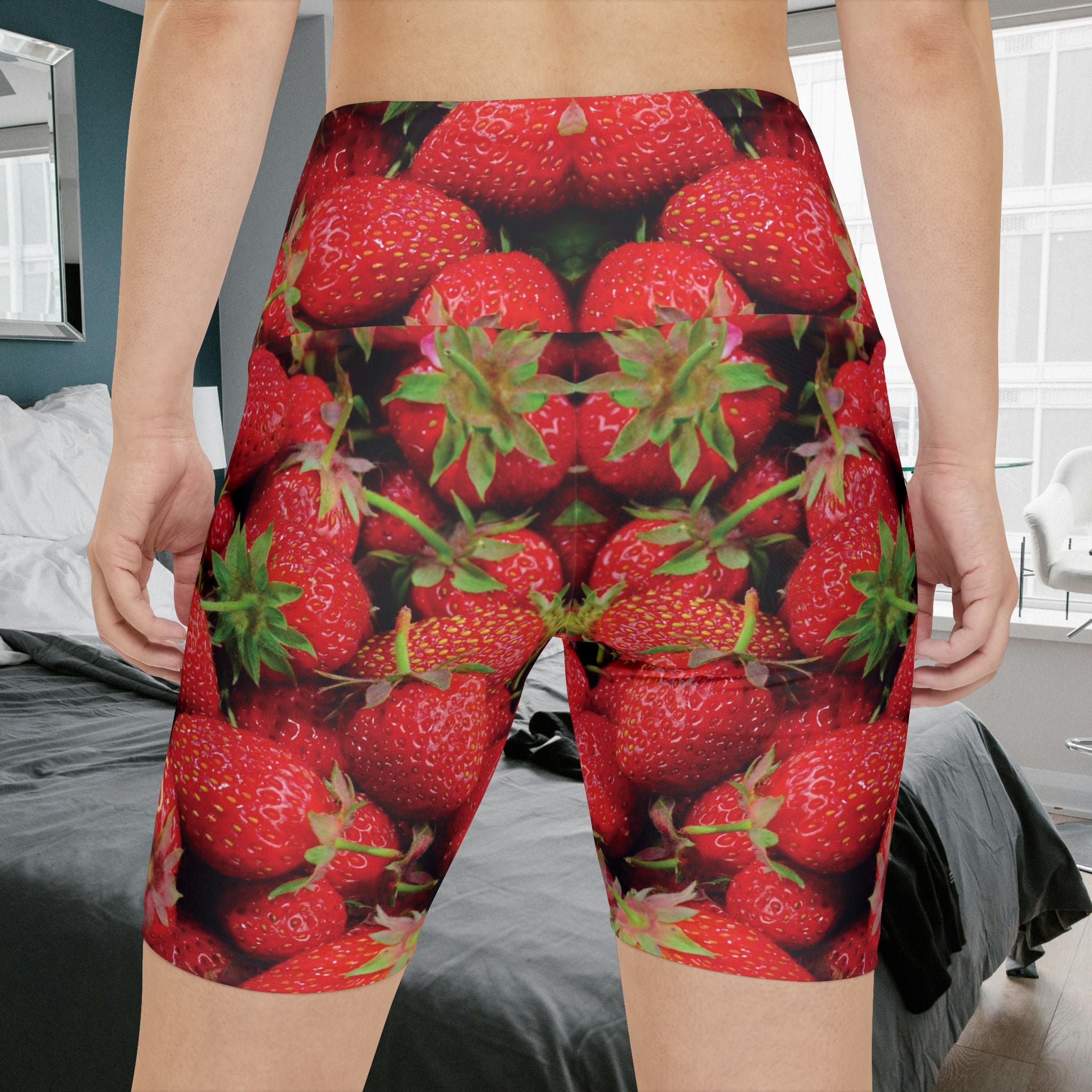 Workout Shorts, Strawberries, W4M. Made in the USA.