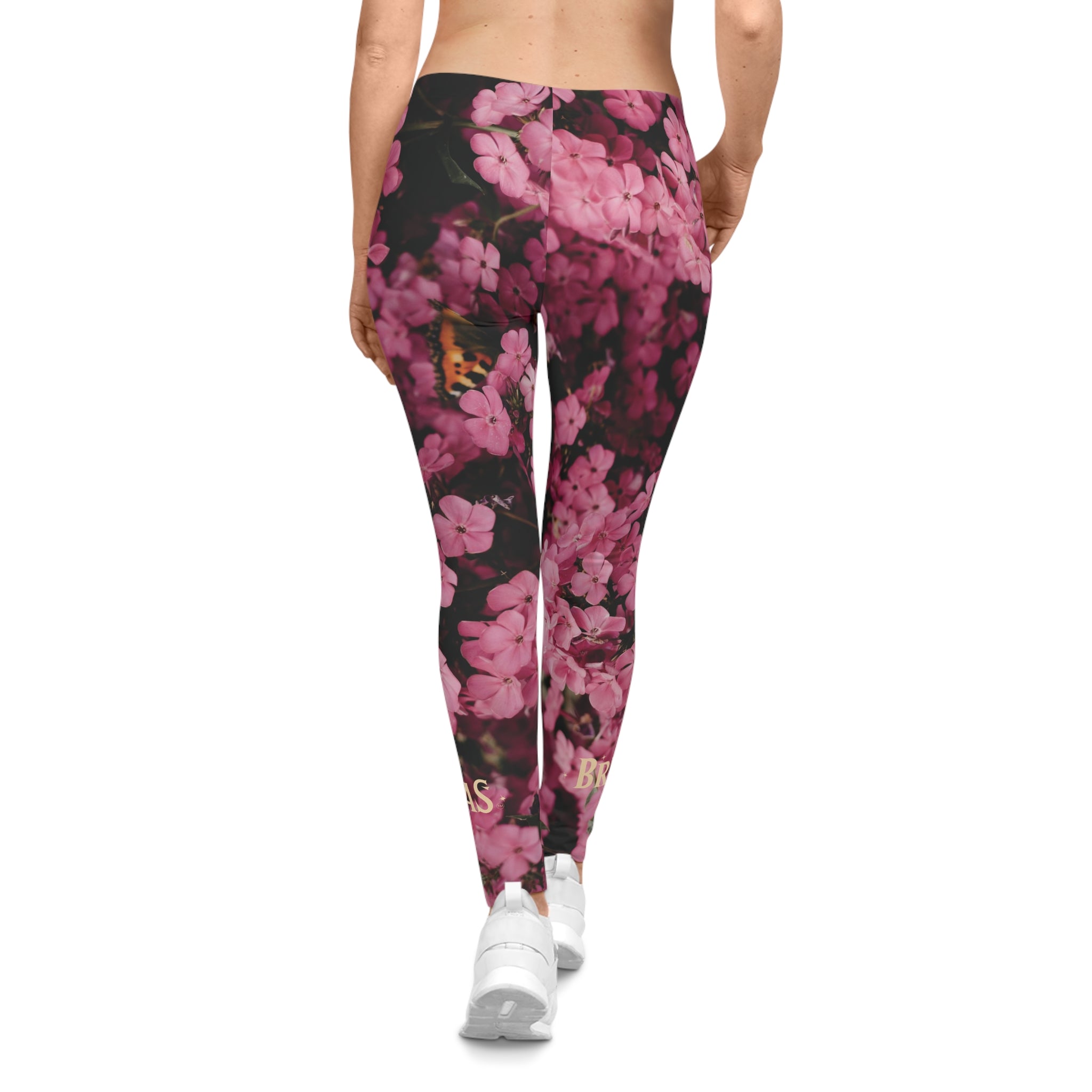 Leggings, Pink flowers with a butterfly. Non Dating Cool. Made in the USA.