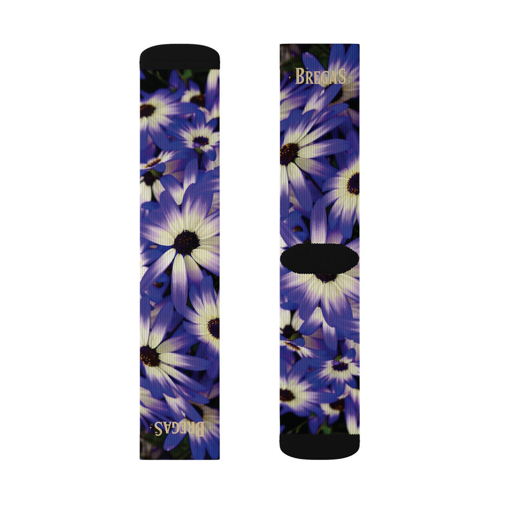 Socks, purple flowers, non dating style