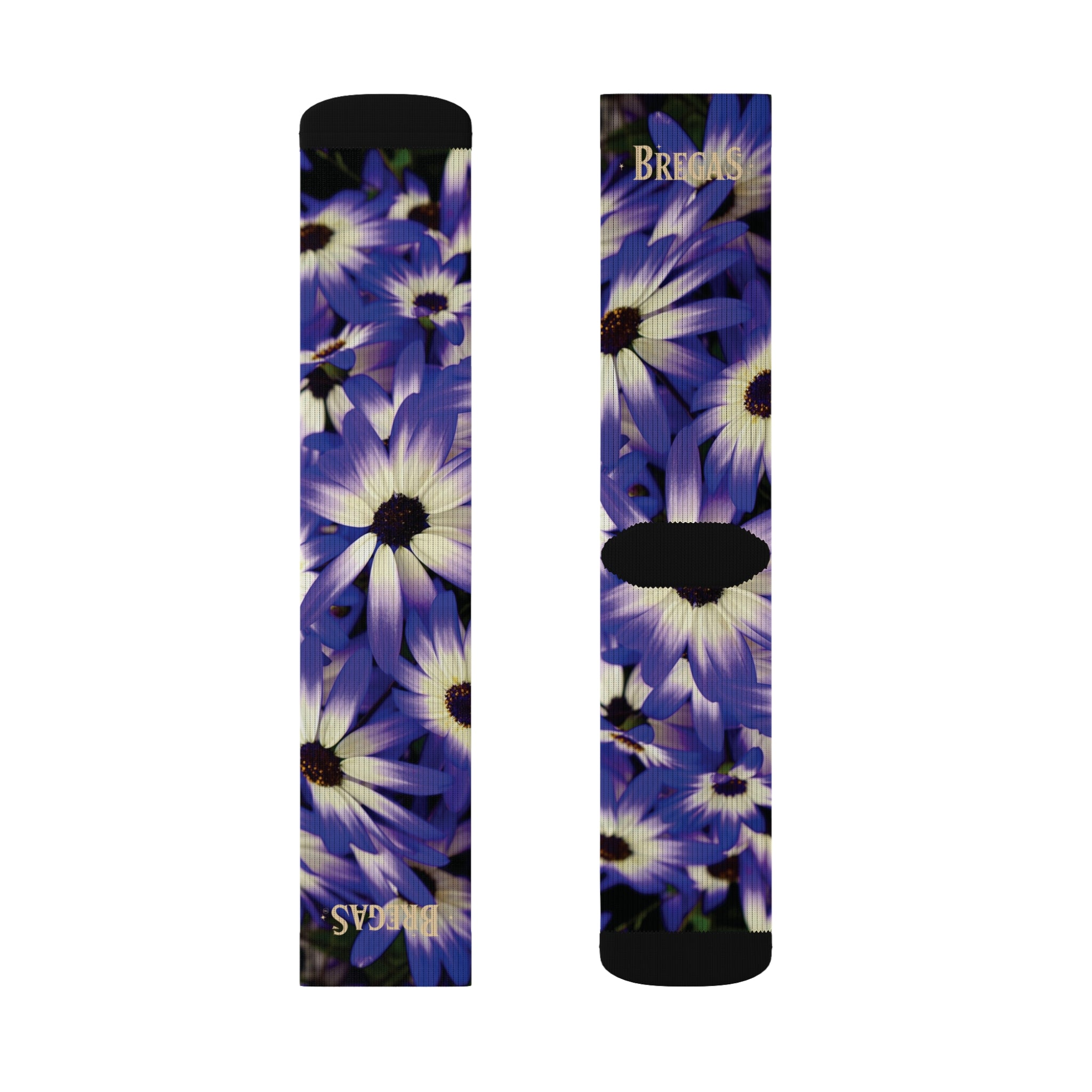 Socks, purple flowers, non dating style