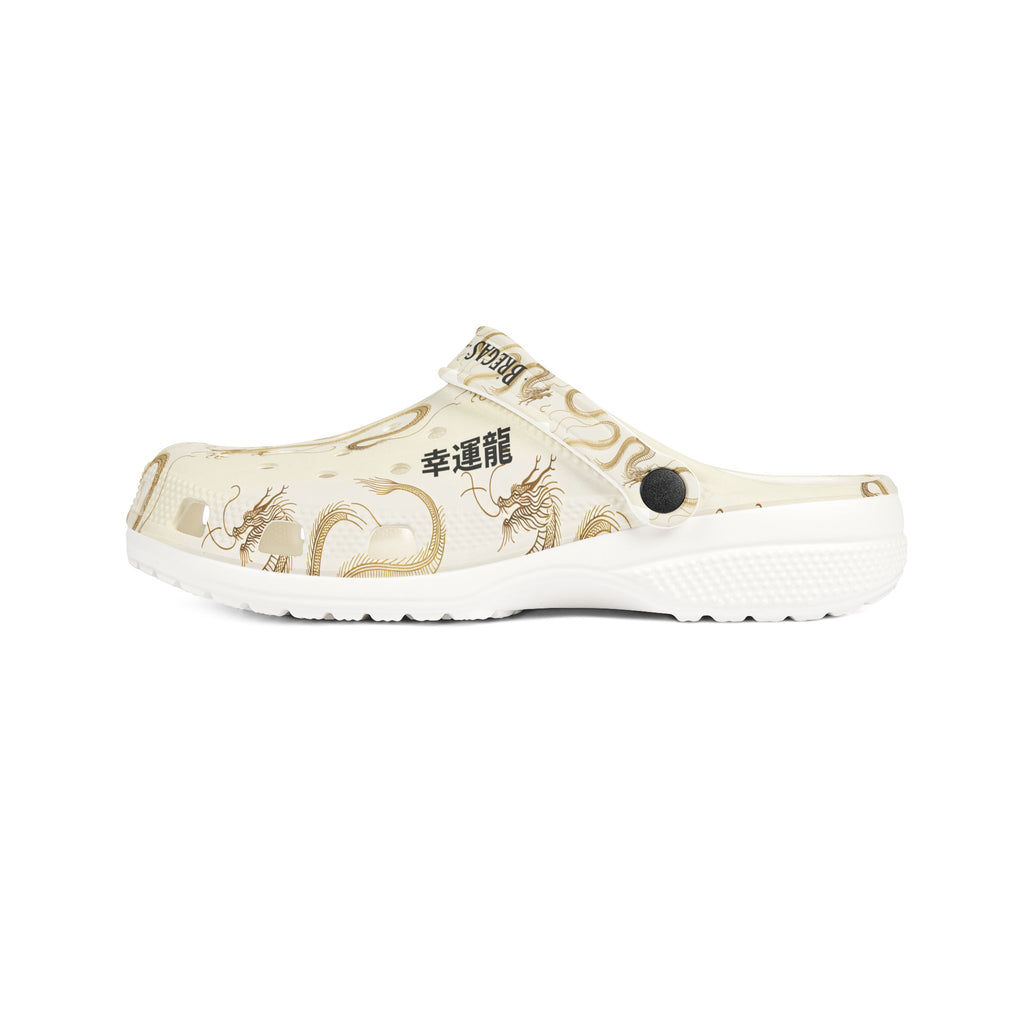 Clogs, Golden Dragon, with 幸運龍 Lucky Dragon traditional Chinese text