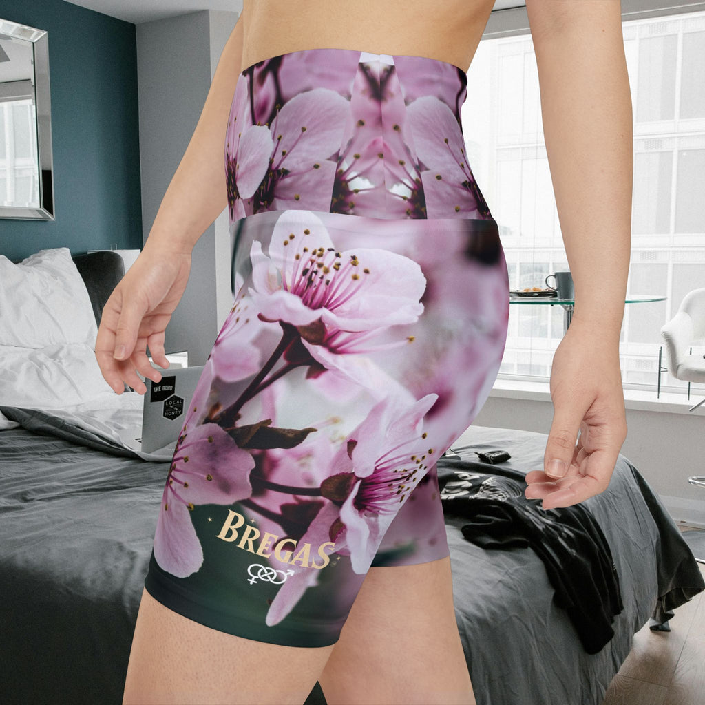Cherry Blossom Women's Workout Shorts, Bisexual symbol both legs
