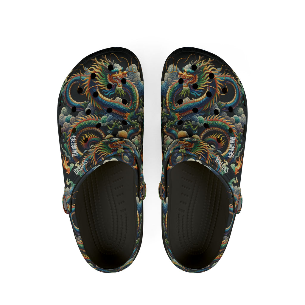 Clogs, Blue Dragon God, 快樂龍 Happy Dragon traditional Chinese text