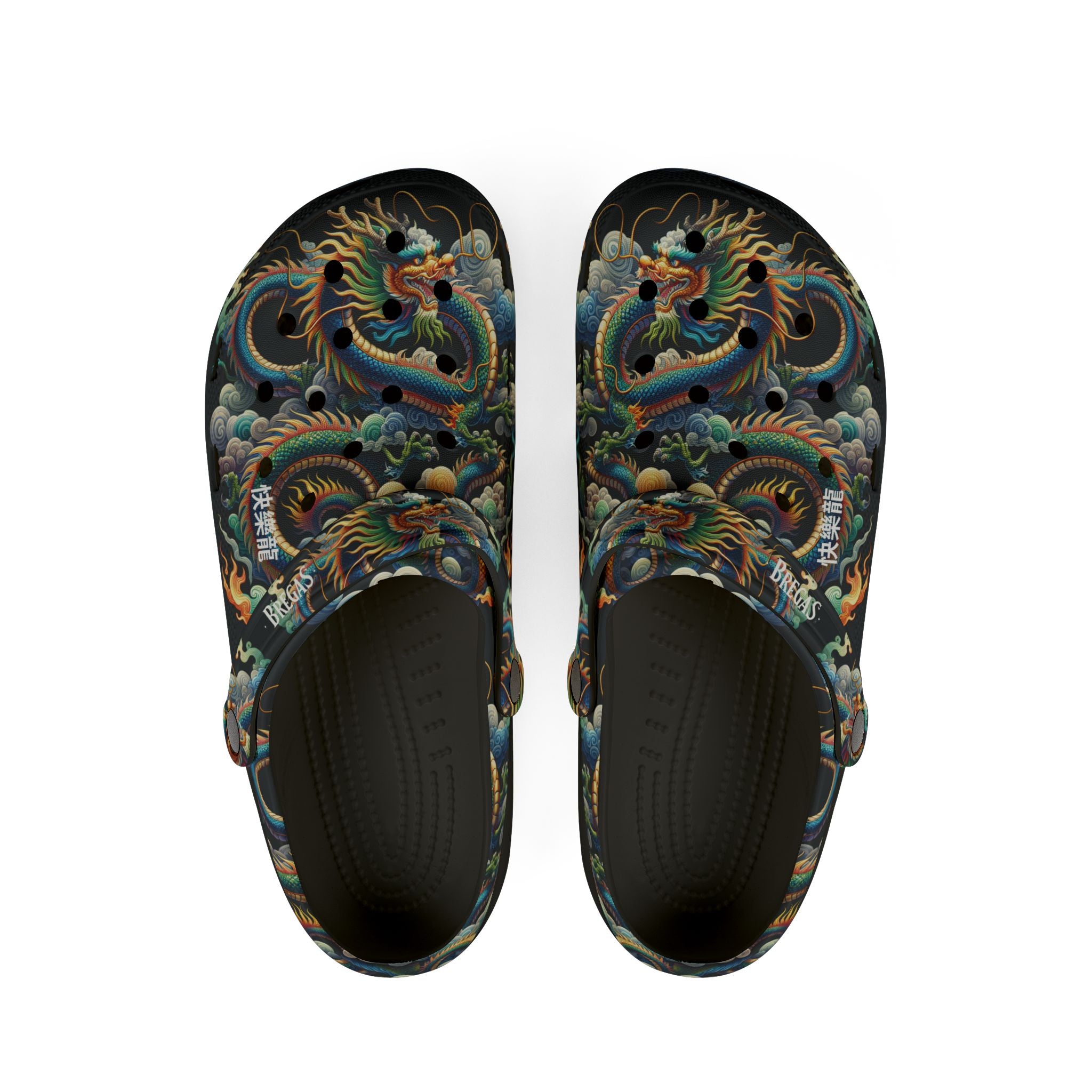 Clogs, Blue Dragon God, 快樂龍 Happy Dragon traditional Chinese text