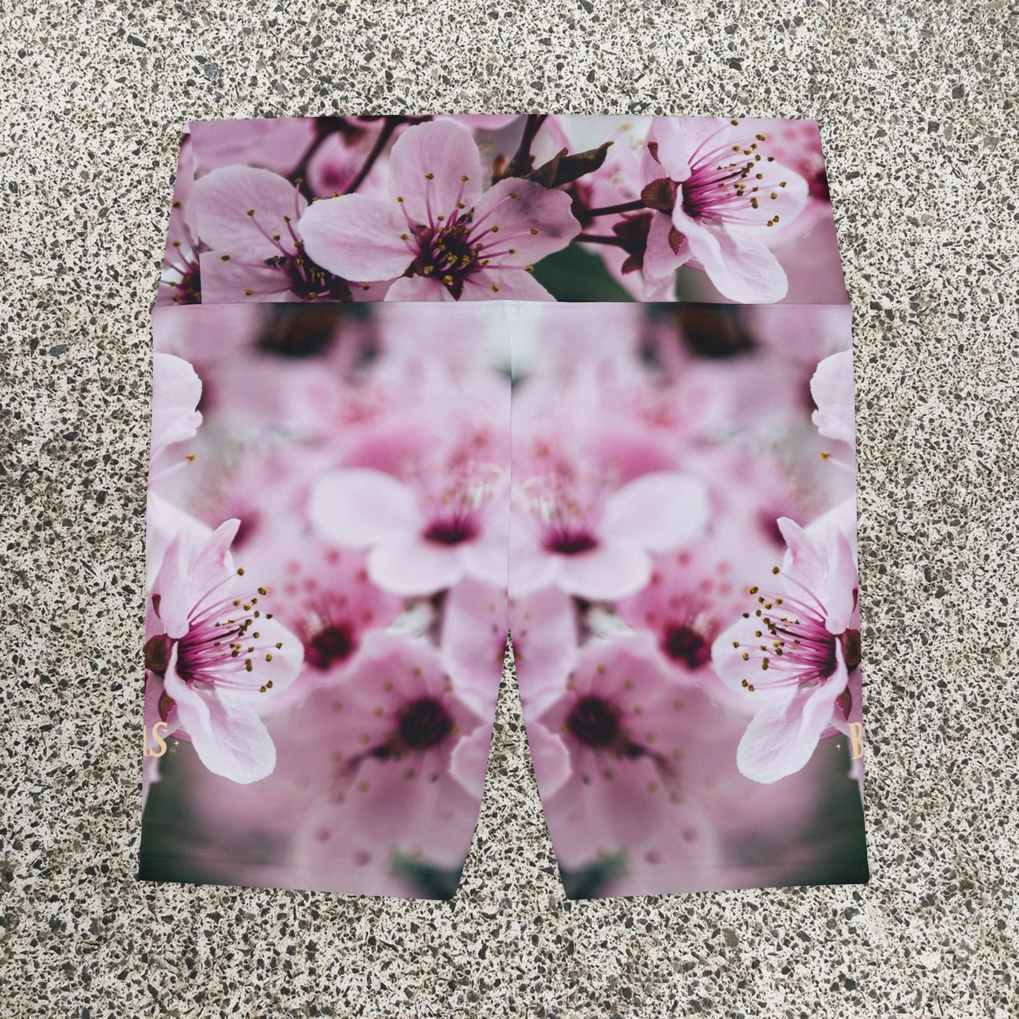 Cherry Blossom Women's Workout Shorts, Bisexual symbol both legs