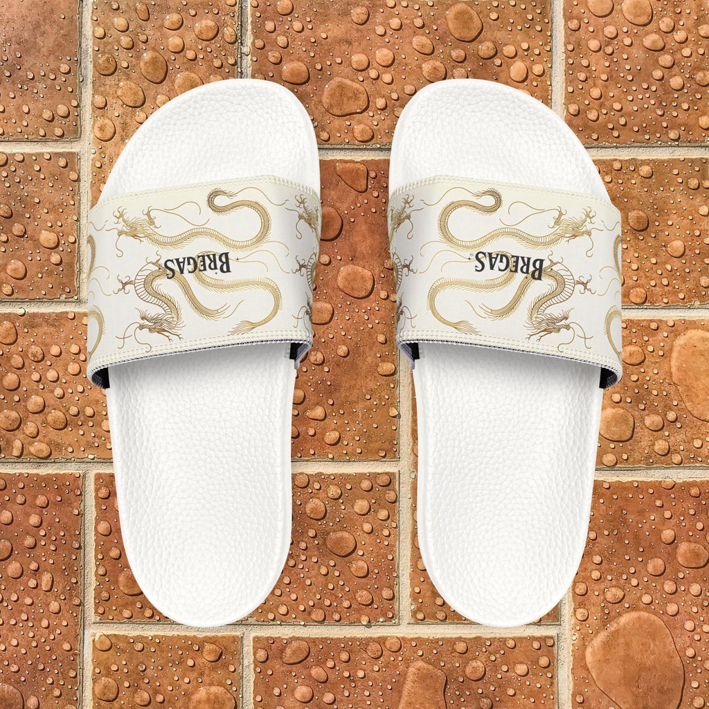 Golden Dragon Women's custom Slides with a 幸運龍 Lucky Dragon traditional Chinese text blessing