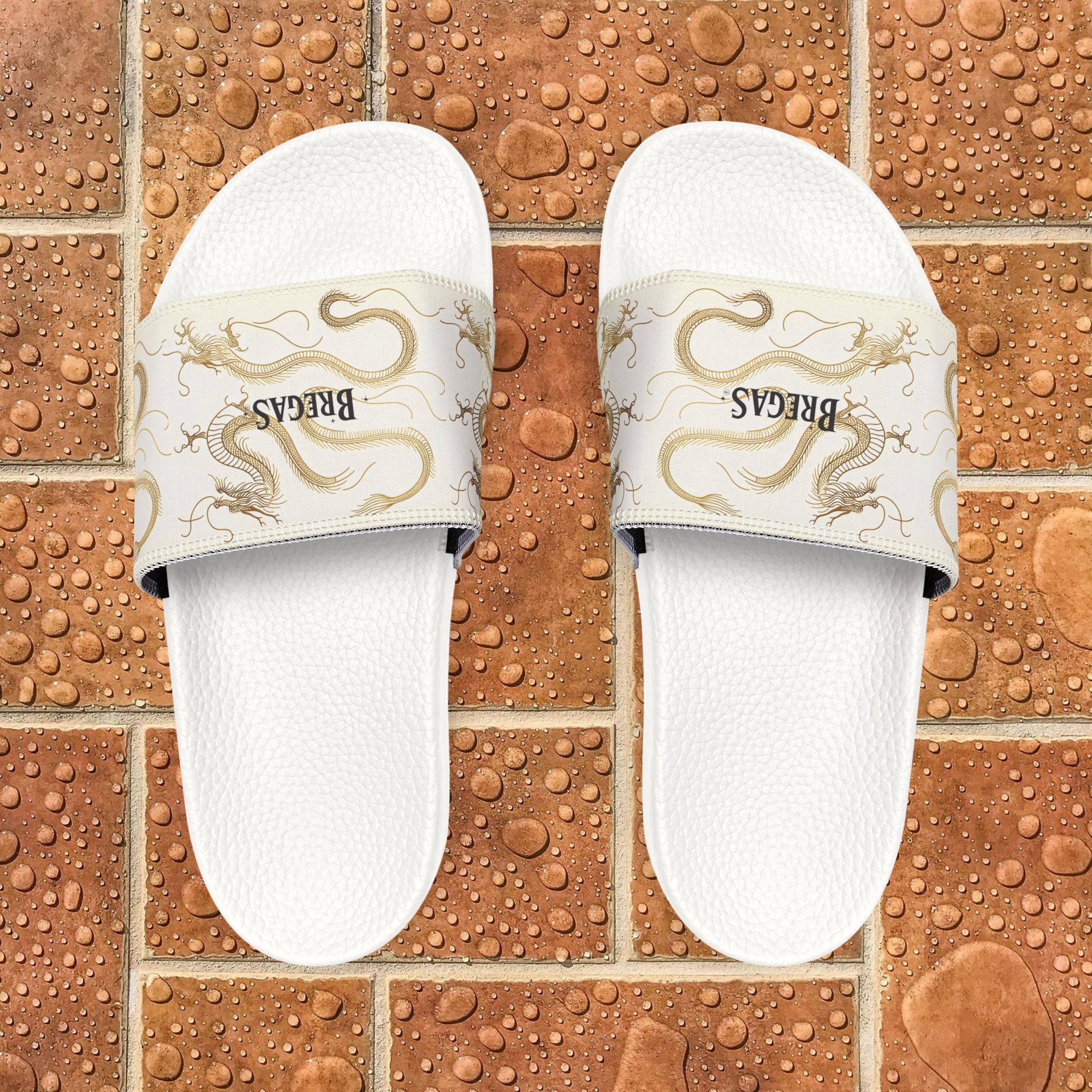 Golden Dragon Women's custom Slides with a 幸運龍 Lucky Dragon traditional Chinese text blessing