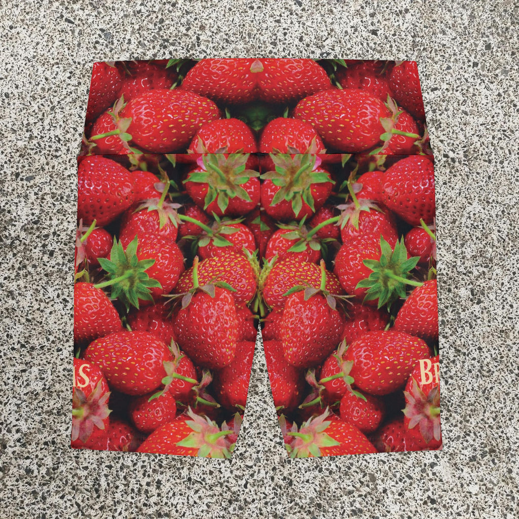 Workout Shorts, Strawberries, W4M. Made in the USA.