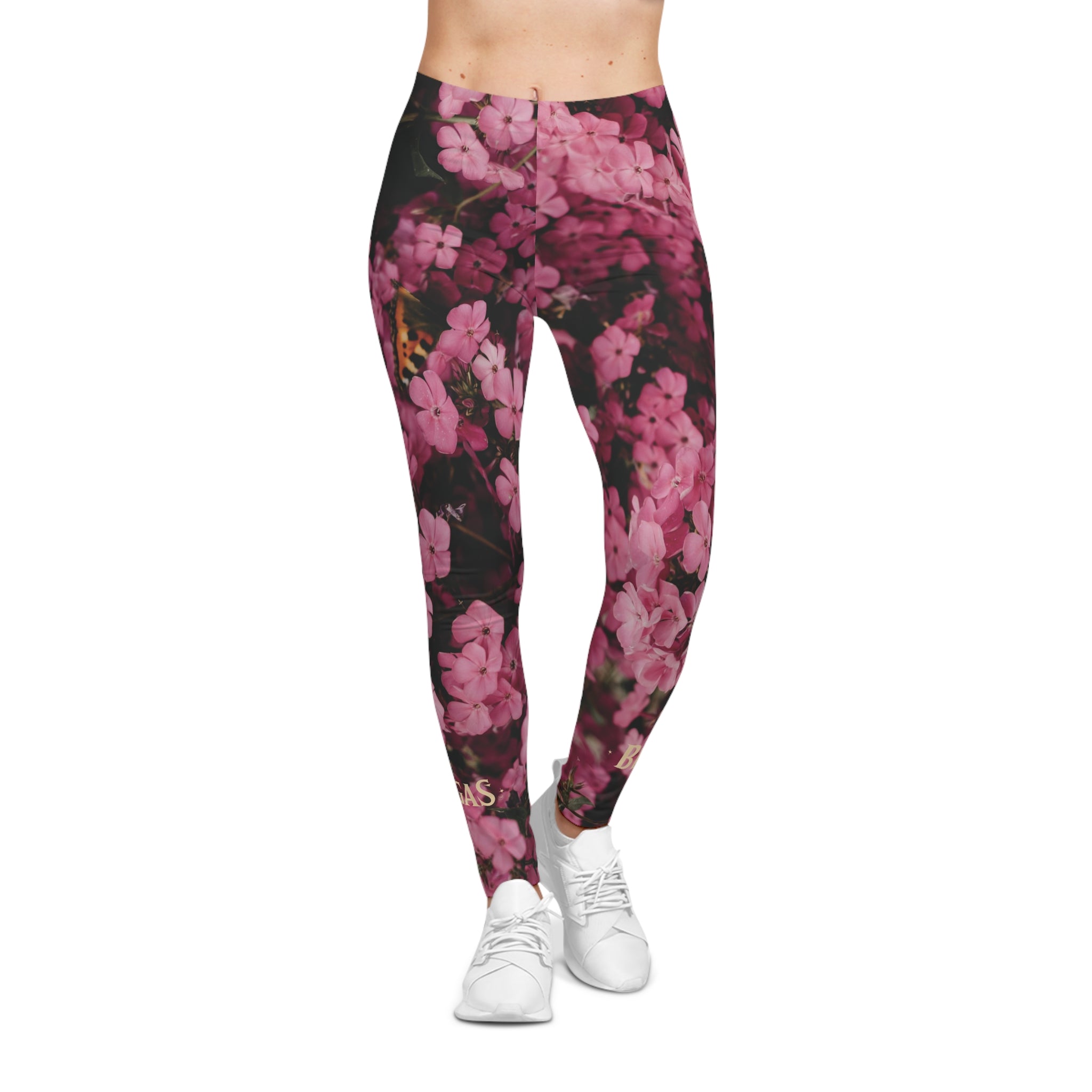 Leggings, Pink flowers with a butterfly. Non Dating Cool. Made in the USA.
