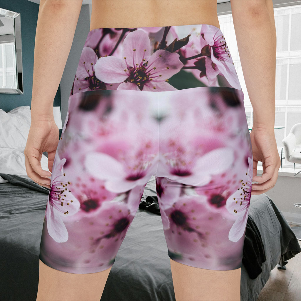 Cherry Blossom Women's Workout Shorts, Bisexual symbol both legs