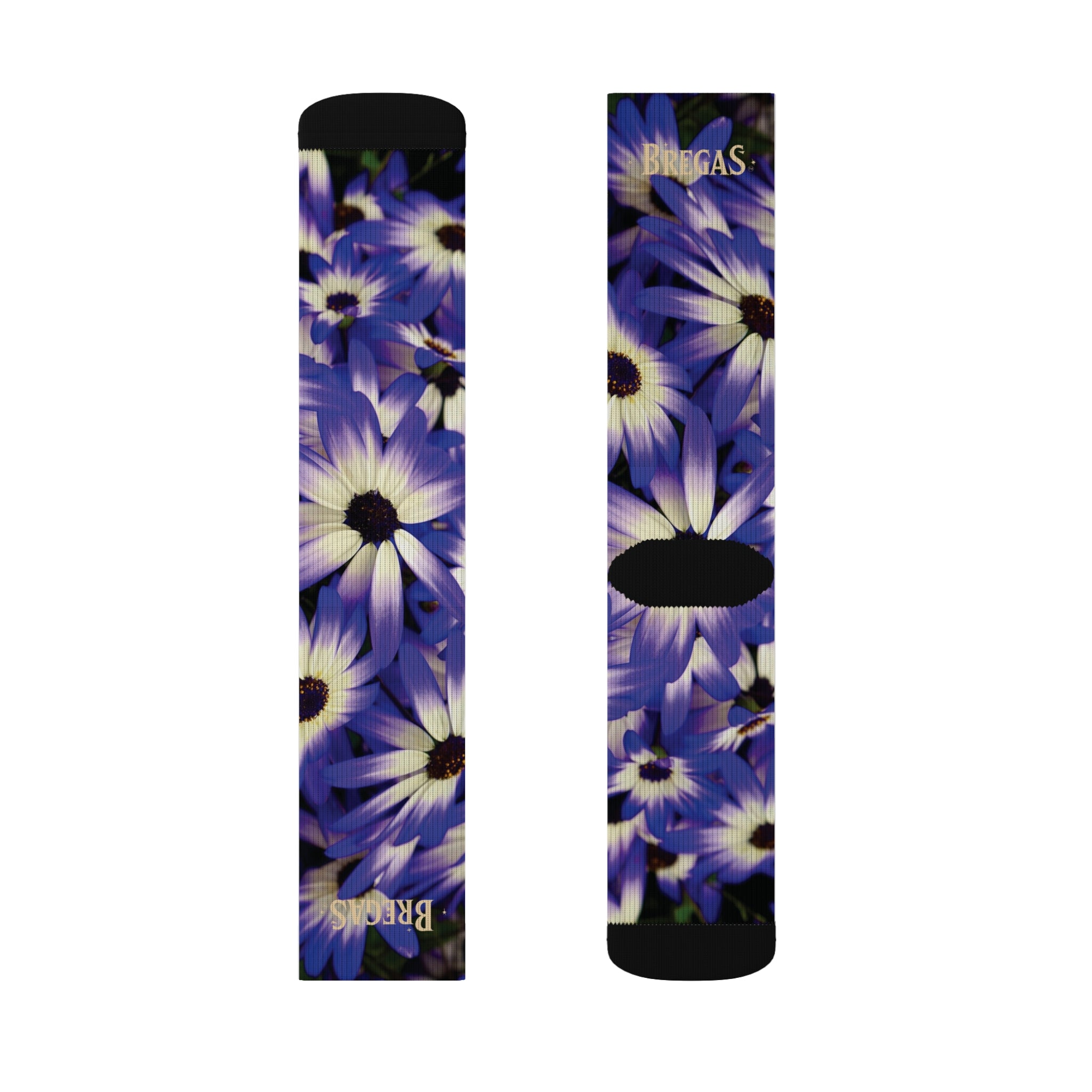 Socks, purple flowers, non dating style