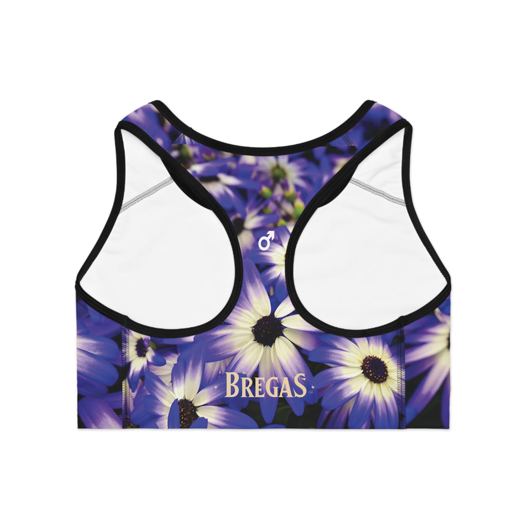 Sports Bra, Purple Petunias, W4M. Made in the USA.