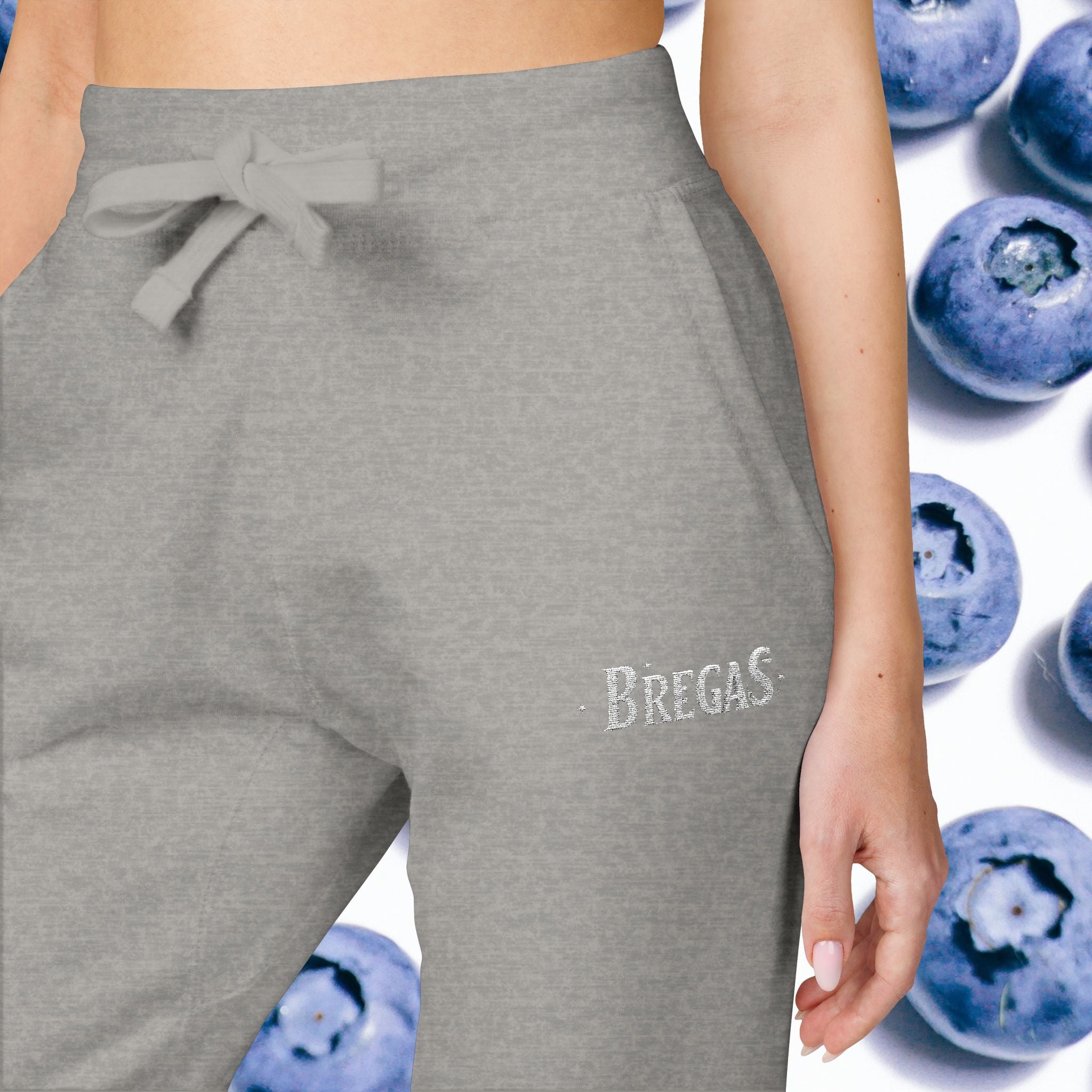 Fleece Sweatpants with silver Embroidered Bregas logo, Sweatpants for Women and Men