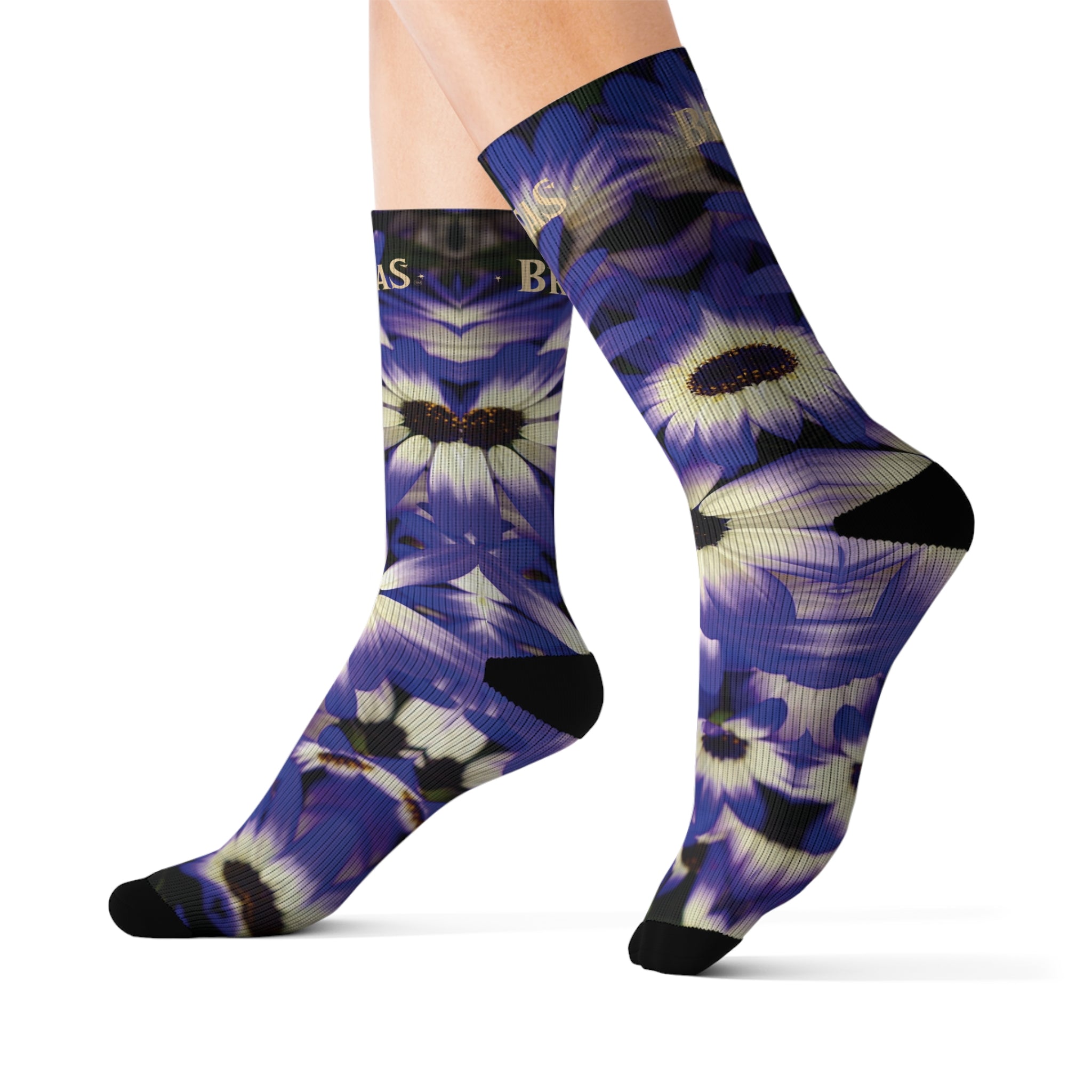 Socks, purple flowers, non dating style