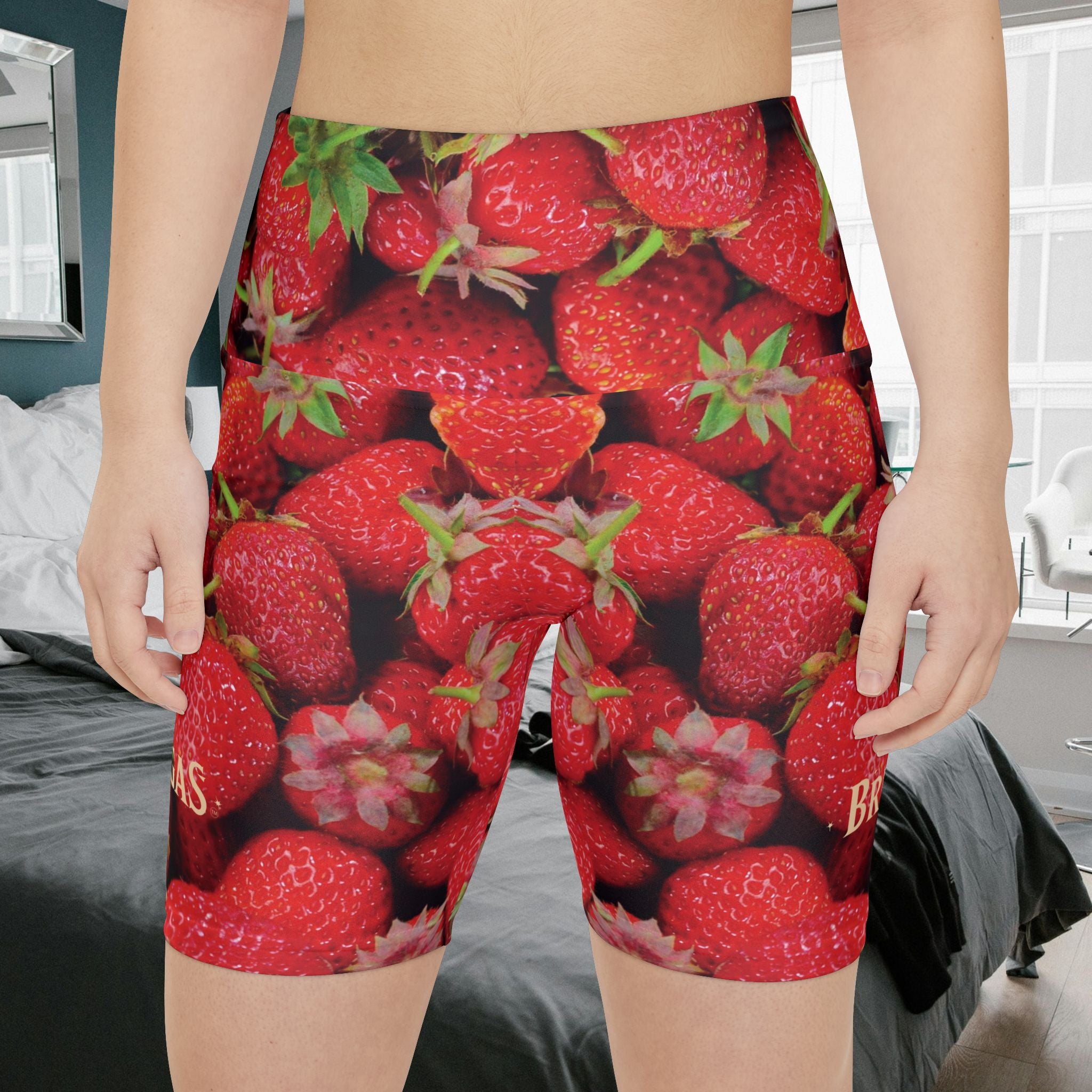Workout Shorts, Strawberries. Non Dating Cool. Made in the USA.