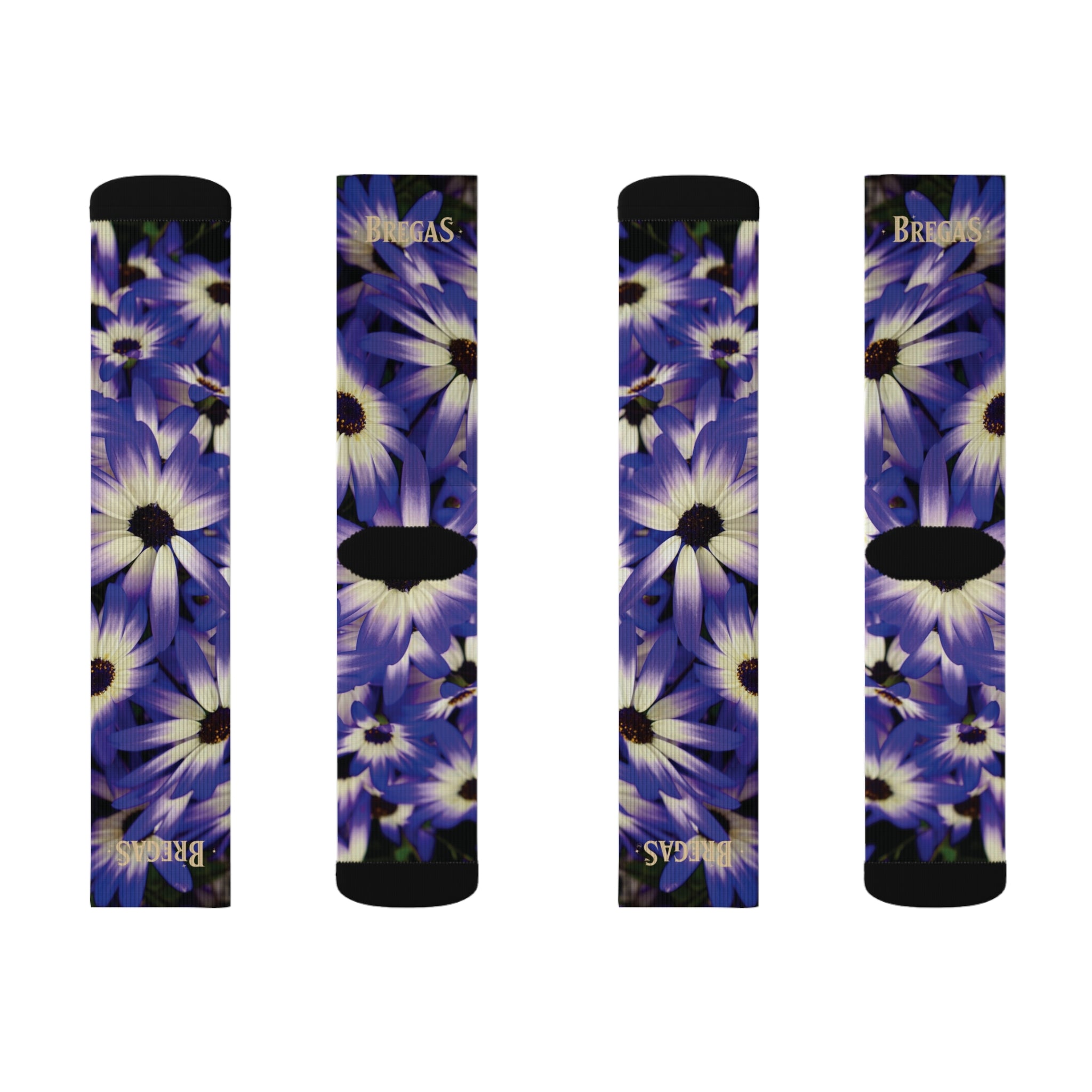 Socks, purple flowers, non dating style