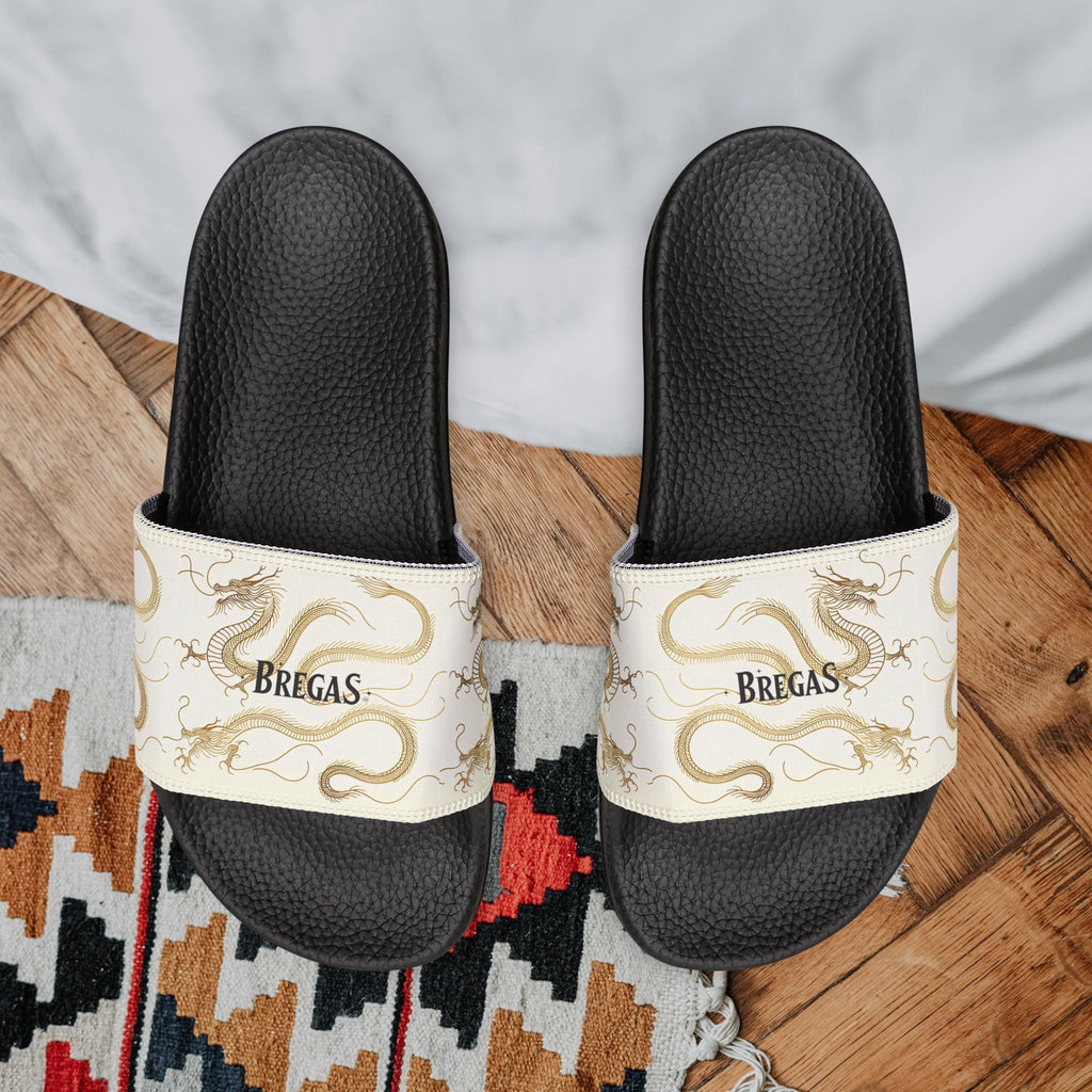 Golden Dragon Women's custom Slides with a 幸運龍 Lucky Dragon traditional Chinese text blessing