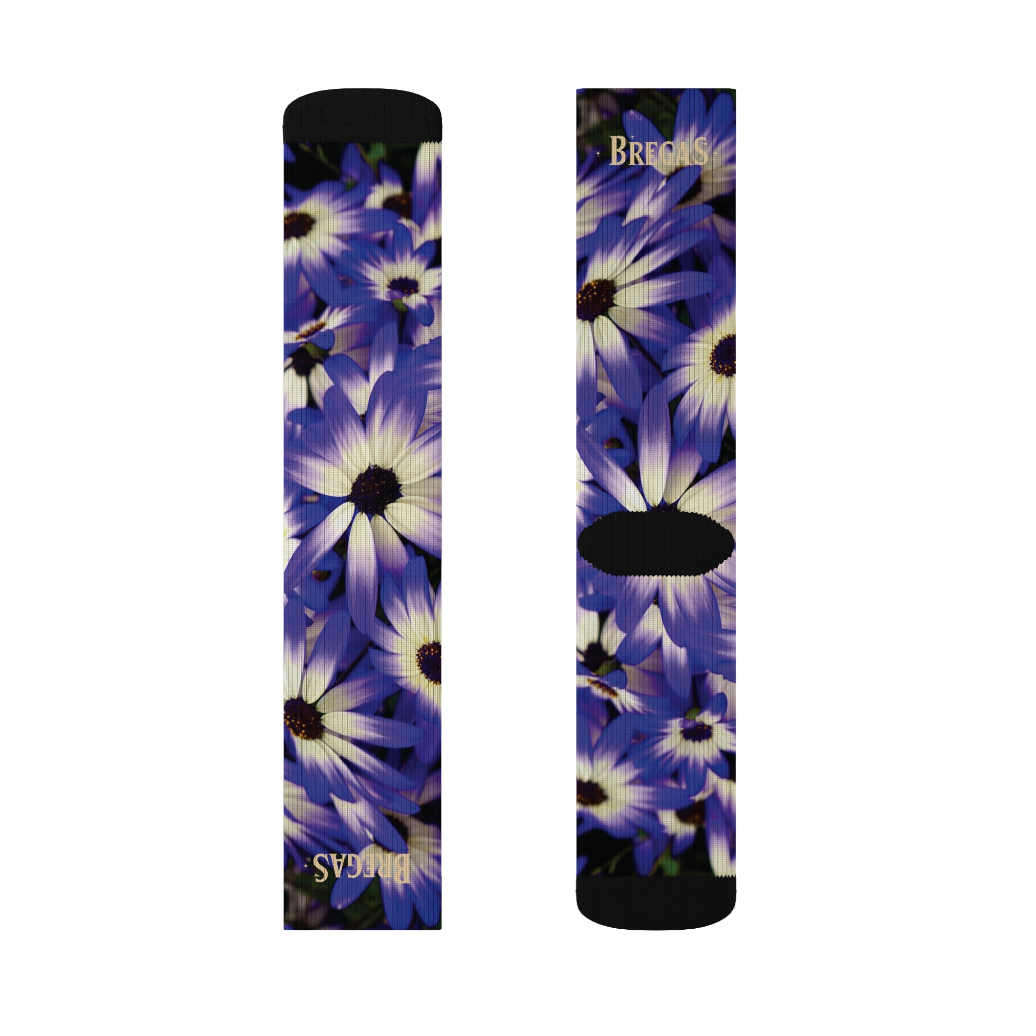 Socks, purple flowers, non dating style