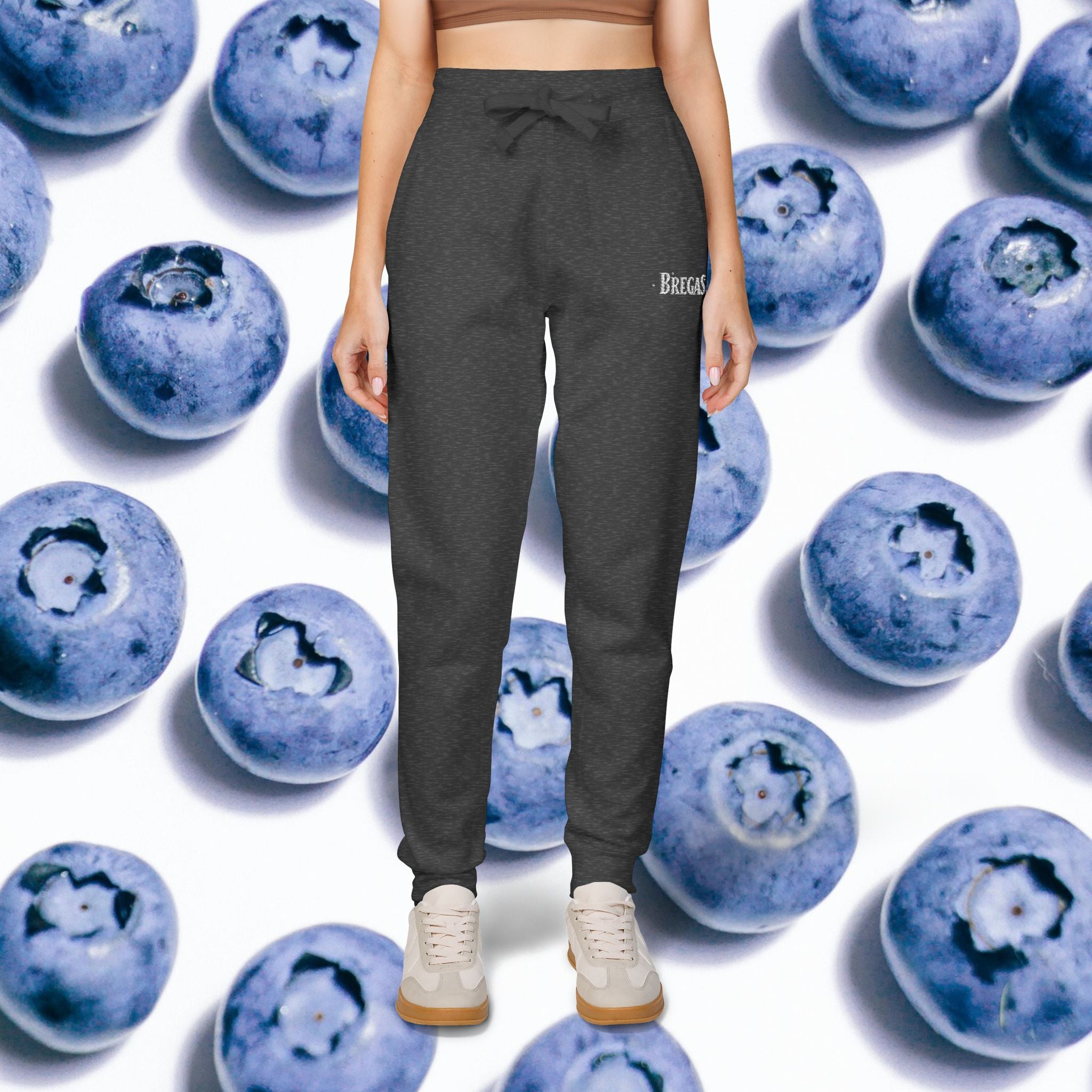 Fleece Sweatpants with silver Embroidered Bregas logo, Sweatpants for Women and Men