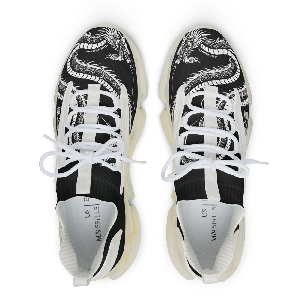 Women's Sneakers, White Dragon, with 龍之靈 Dragon spirit ancient Chinese text