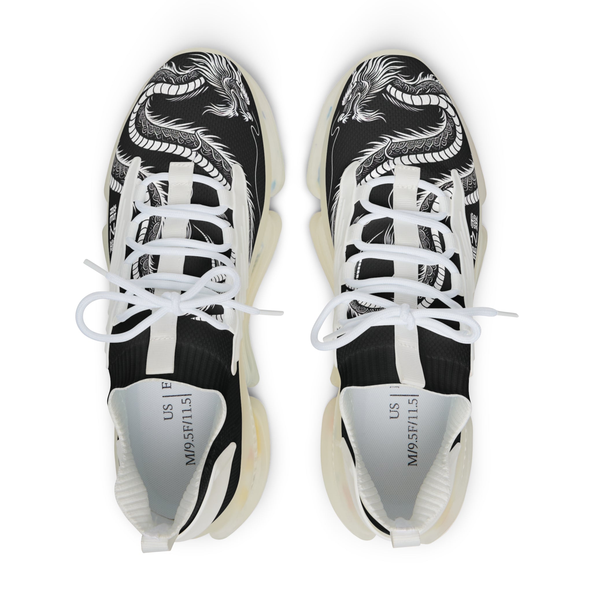 Women's Sneakers, White Dragon, with 龍之靈 Dragon spirit ancient Chinese text