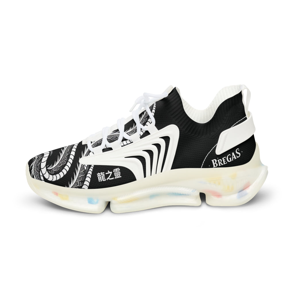 Women's Sneakers, White Dragon, with 龍之靈 Dragon spirit ancient Chinese text