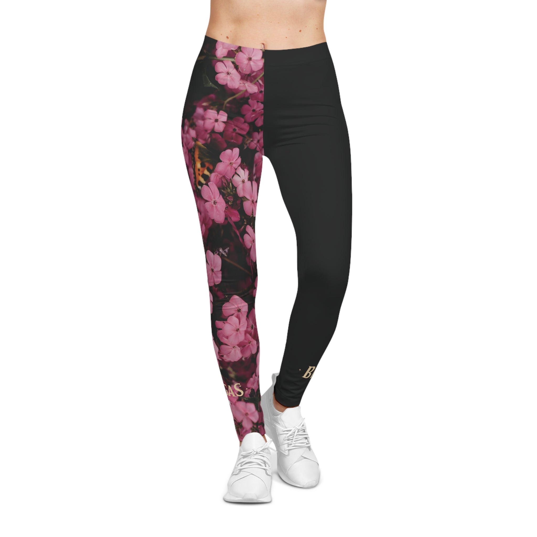 Leggings, Pink flowers & Butterfly, W4M. Made in the USA