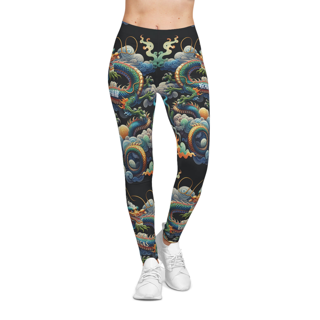 Leggings, Blue Dragon God, with 祝福龍 Blessed Dragon text