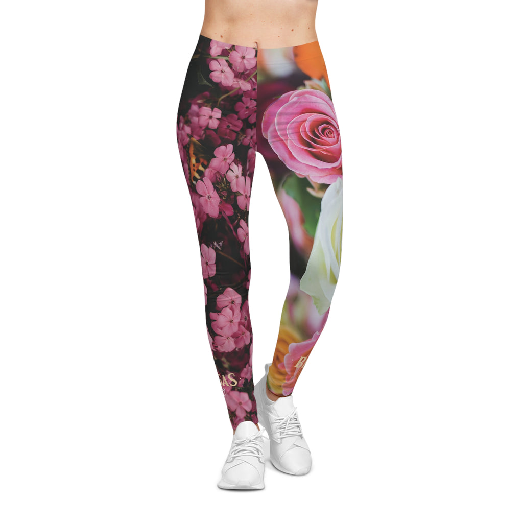Leggings, Mixed flowers with a Butterfly, Bisexual. Made in the USA.