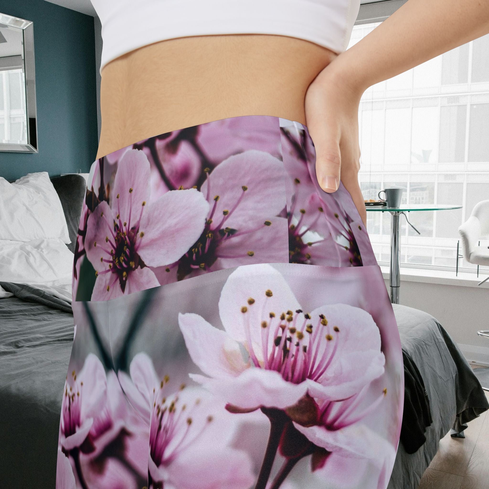 Cherry Blossom Women's Workout Shorts, Bisexual symbol both legs