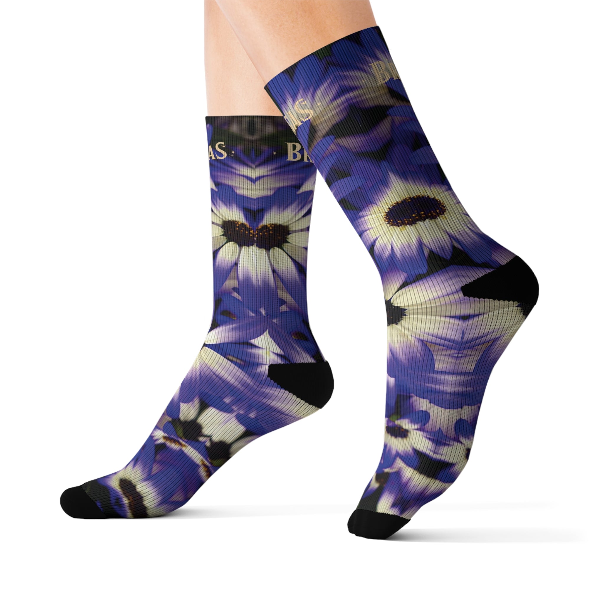 Socks, purple flowers, non dating style