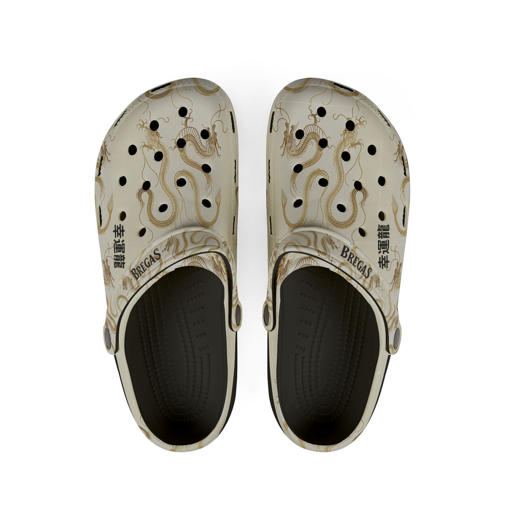 Clogs, Golden Dragon, with 幸運龍 Lucky Dragon traditional Chinese text