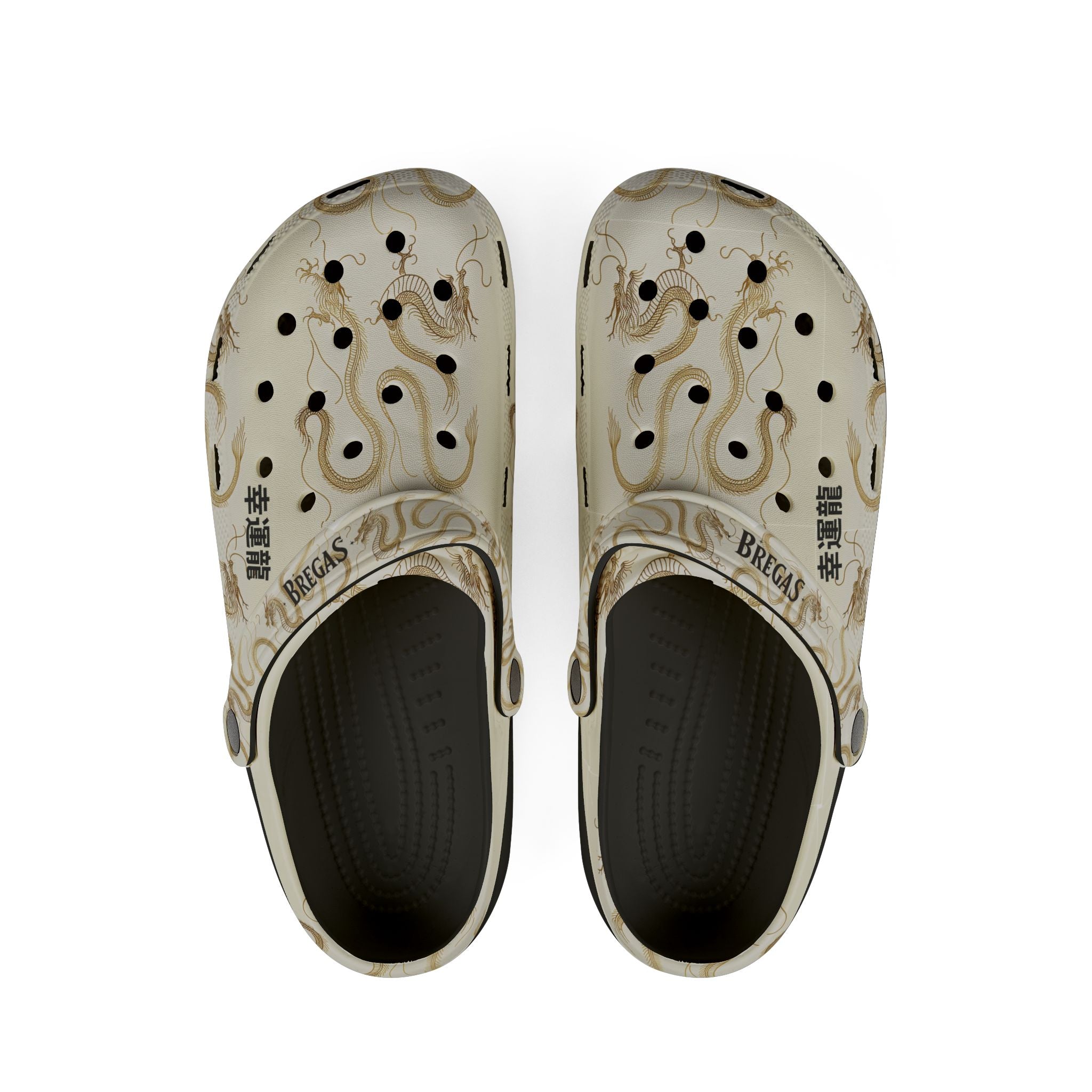 Clogs, Golden Dragon, with 幸運龍 Lucky Dragon traditional Chinese text