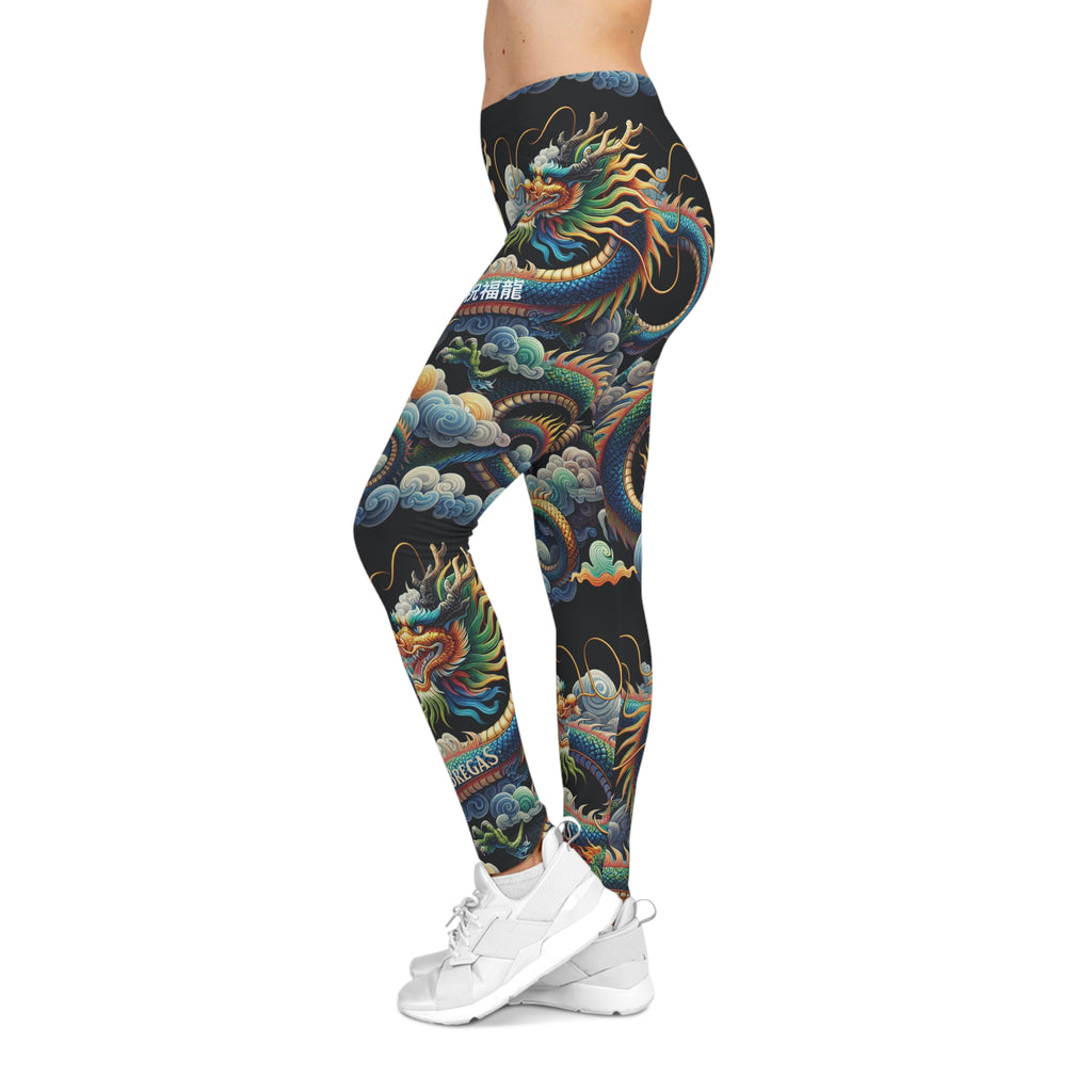 Leggings, Blue Dragon God, with 祝福龍 Blessed Dragon text