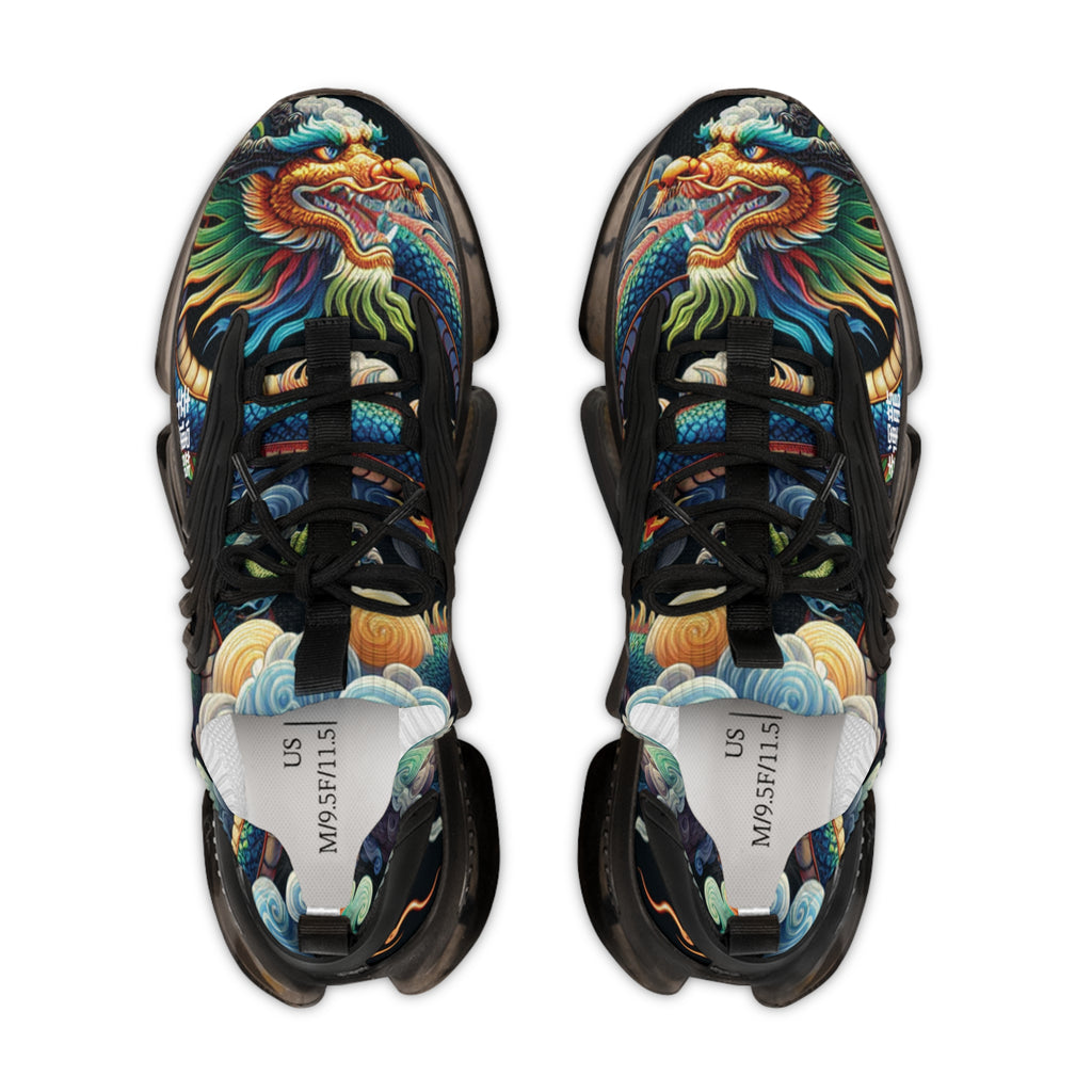 Men's Sneakers, Blue Dragon God, with 幸運龍 Lucky Dragon traditional Chinese text