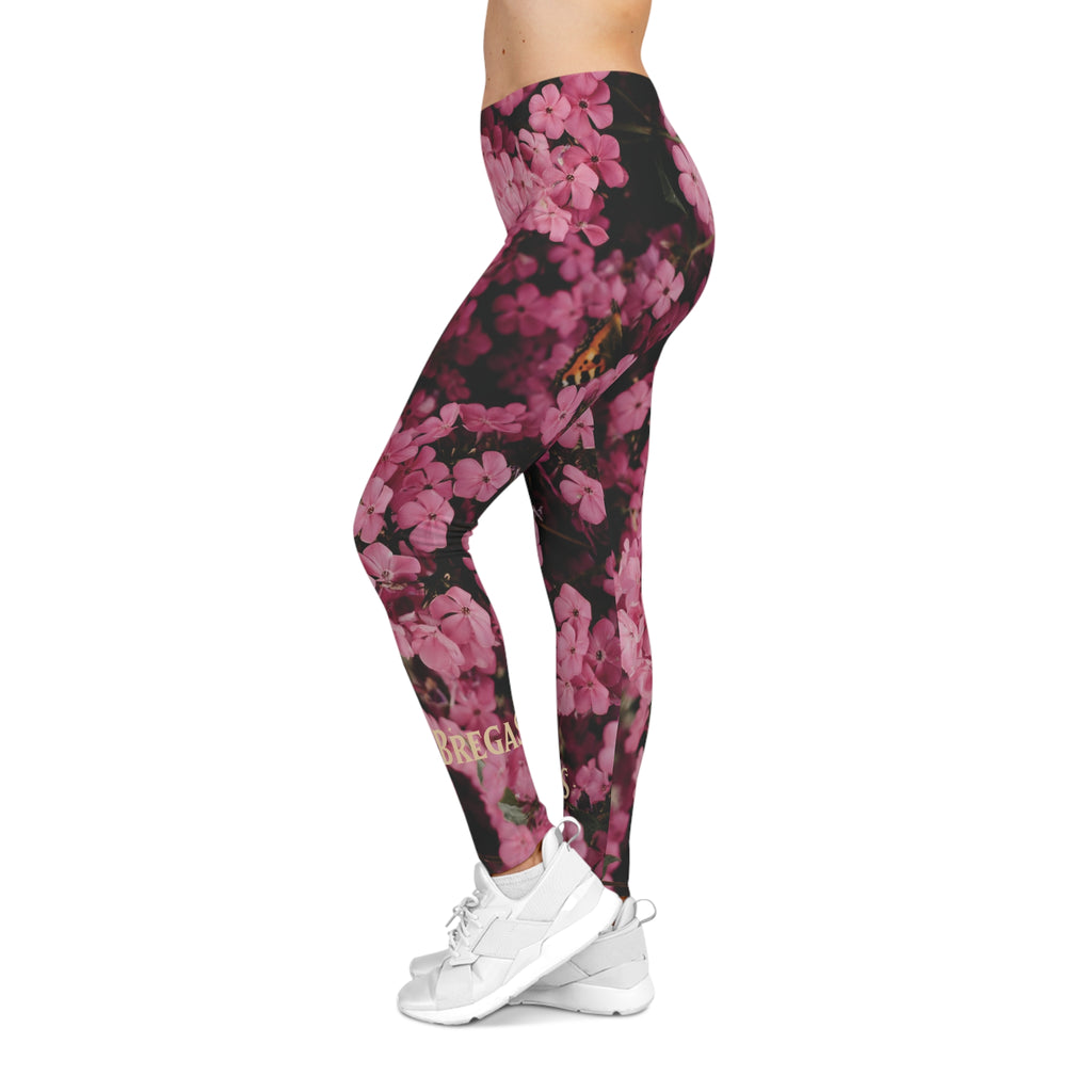 Leggings, Pink flowers with a butterfly. Non Dating Cool. Made in the USA.