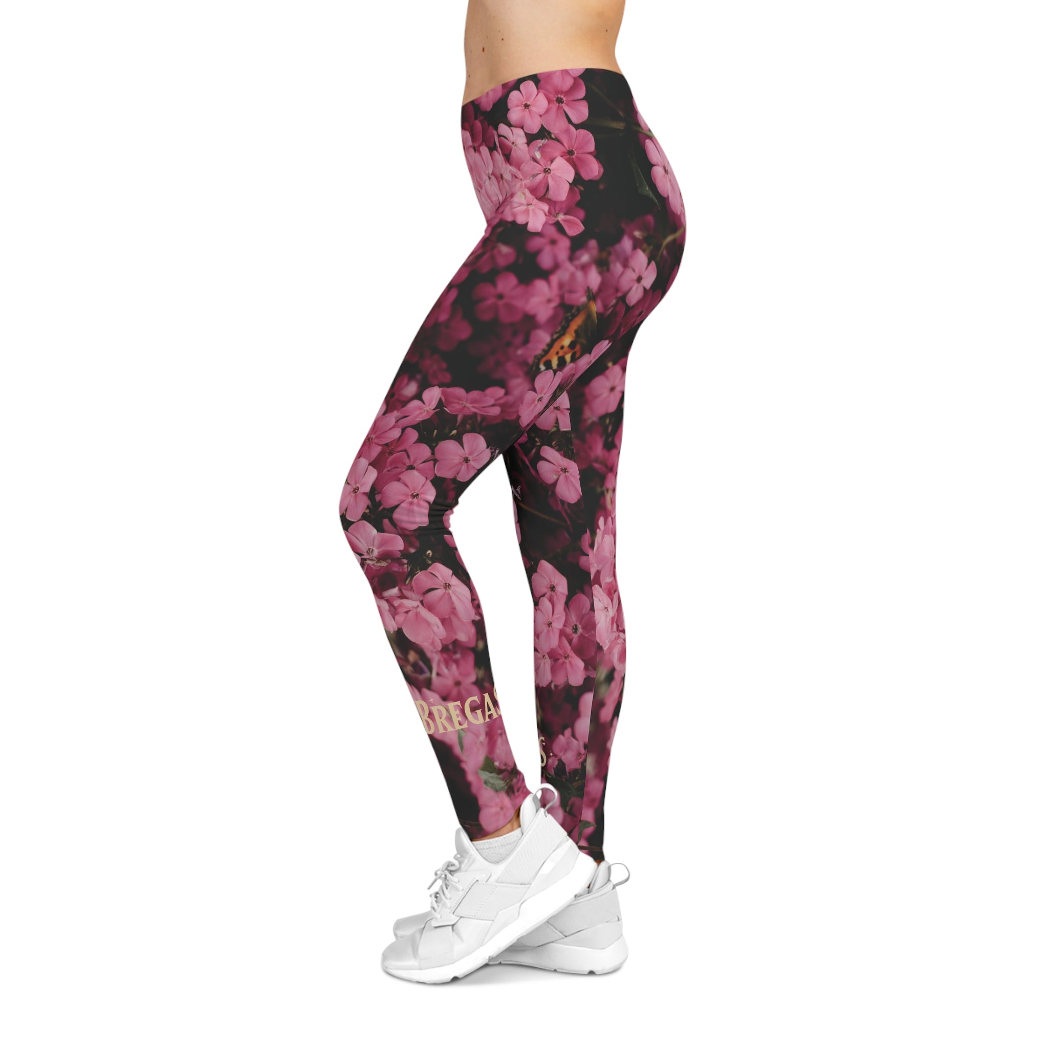 Leggings, Pink flowers with a butterfly. Non Dating Cool. Made in the USA.