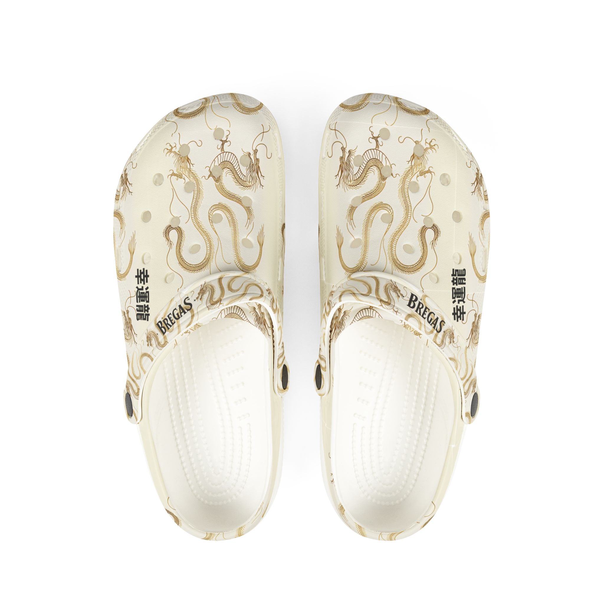 Clogs, Golden Dragon, with 幸運龍 Lucky Dragon traditional Chinese text