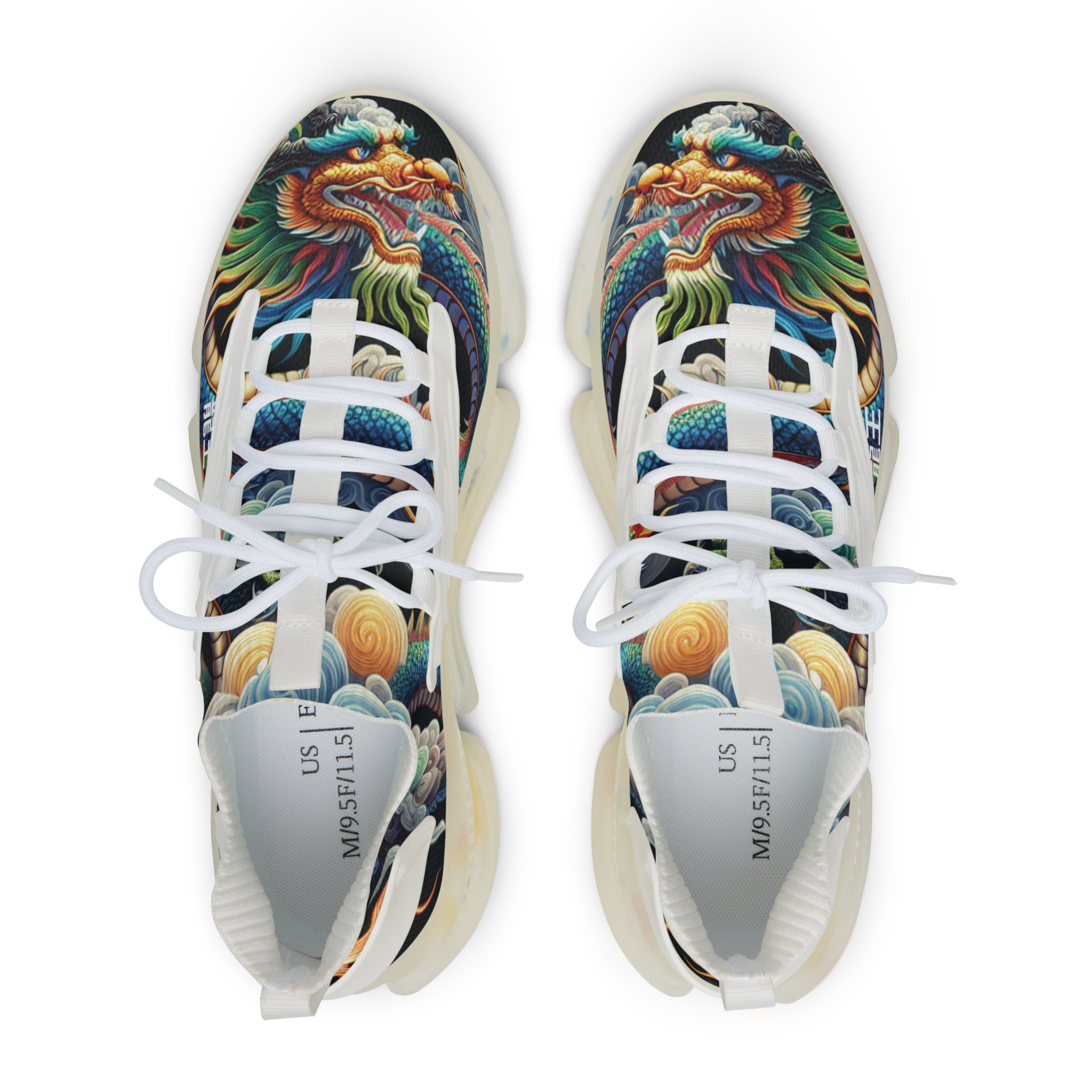 Men's Sneakers, Blue Dragon, with 龍王 Dragon King Traditional Chinese text