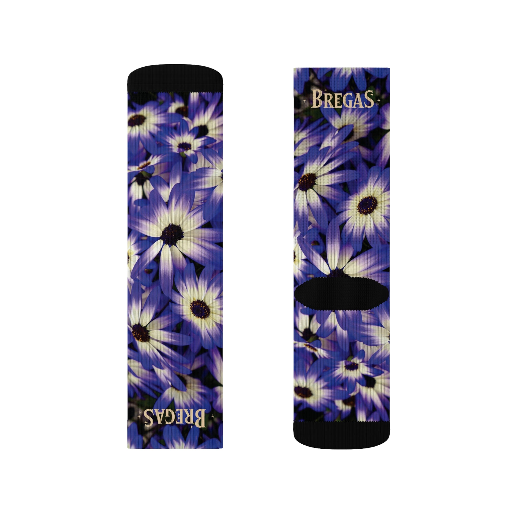 Socks, purple flowers, non dating style