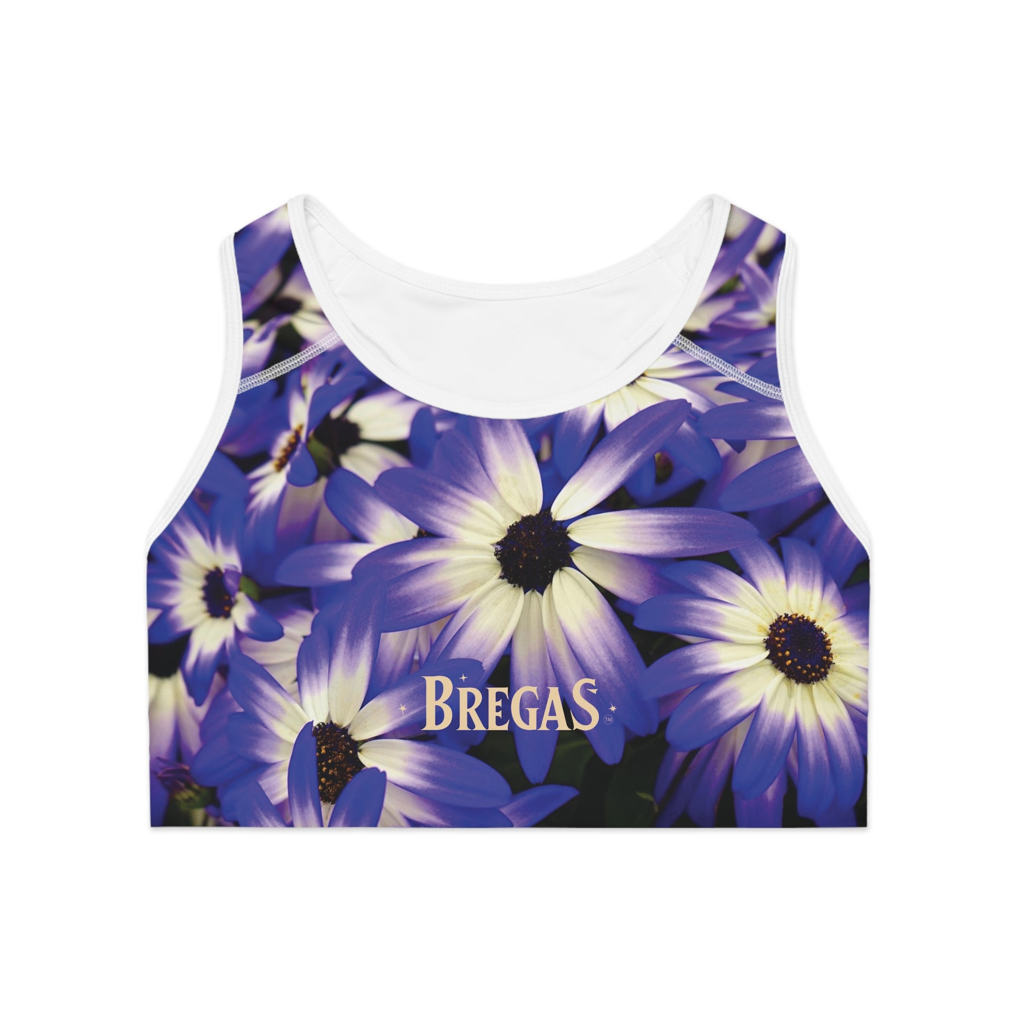 Sports Bra, Purple Petunia, Non Dating Cool. Made in the USA.