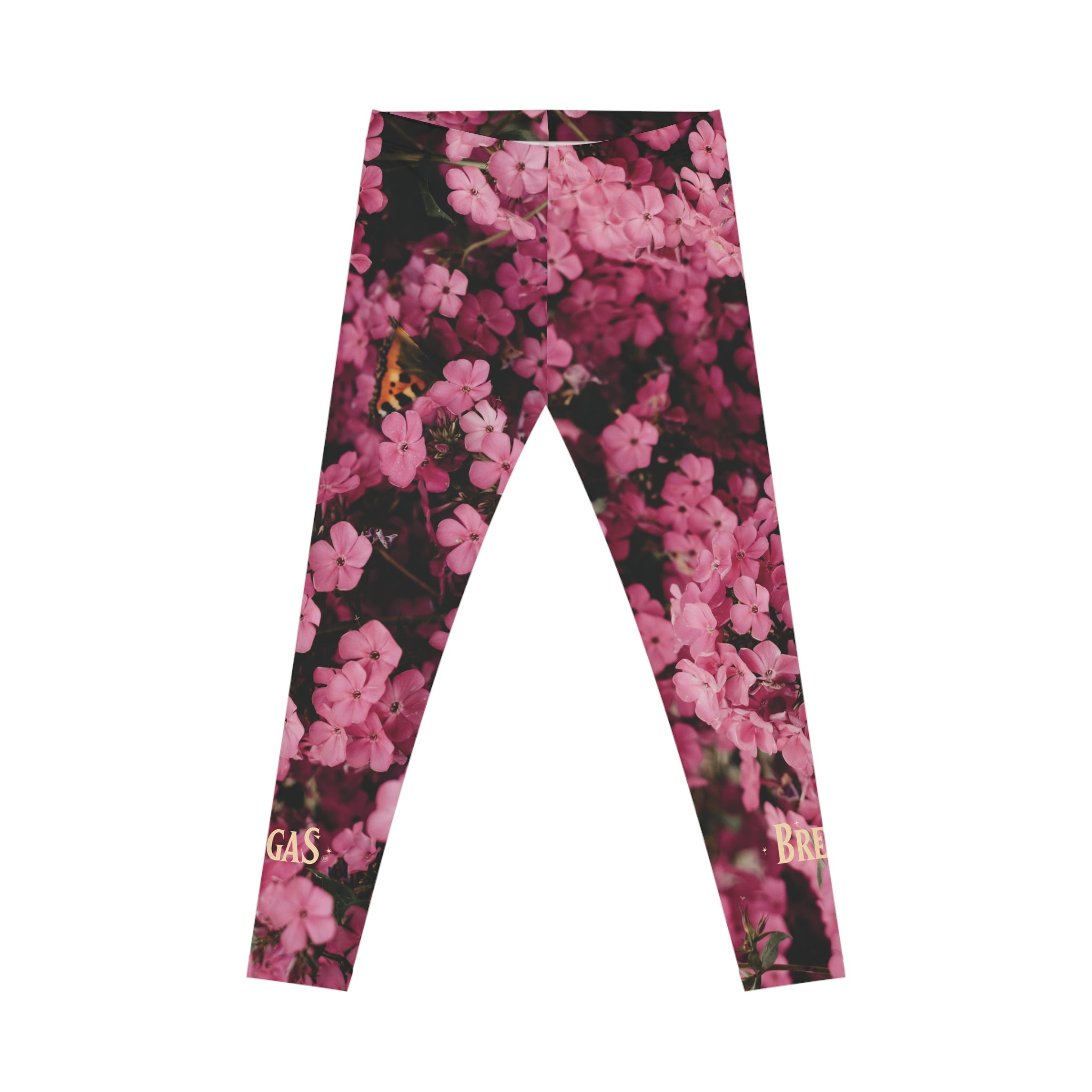 Leggings, Pink flowers with a butterfly. Non Dating Cool. Made in the USA.
