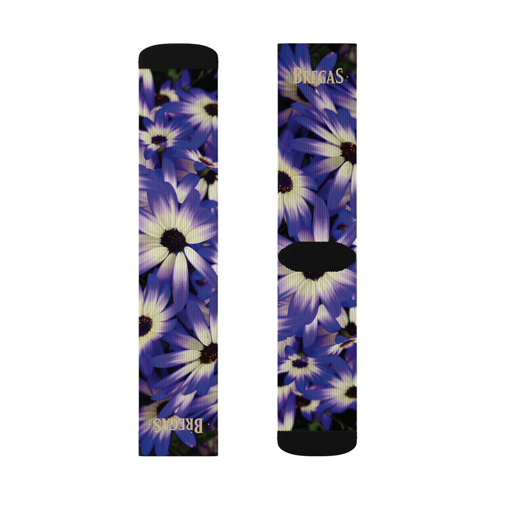 Socks, purple flowers, non dating style