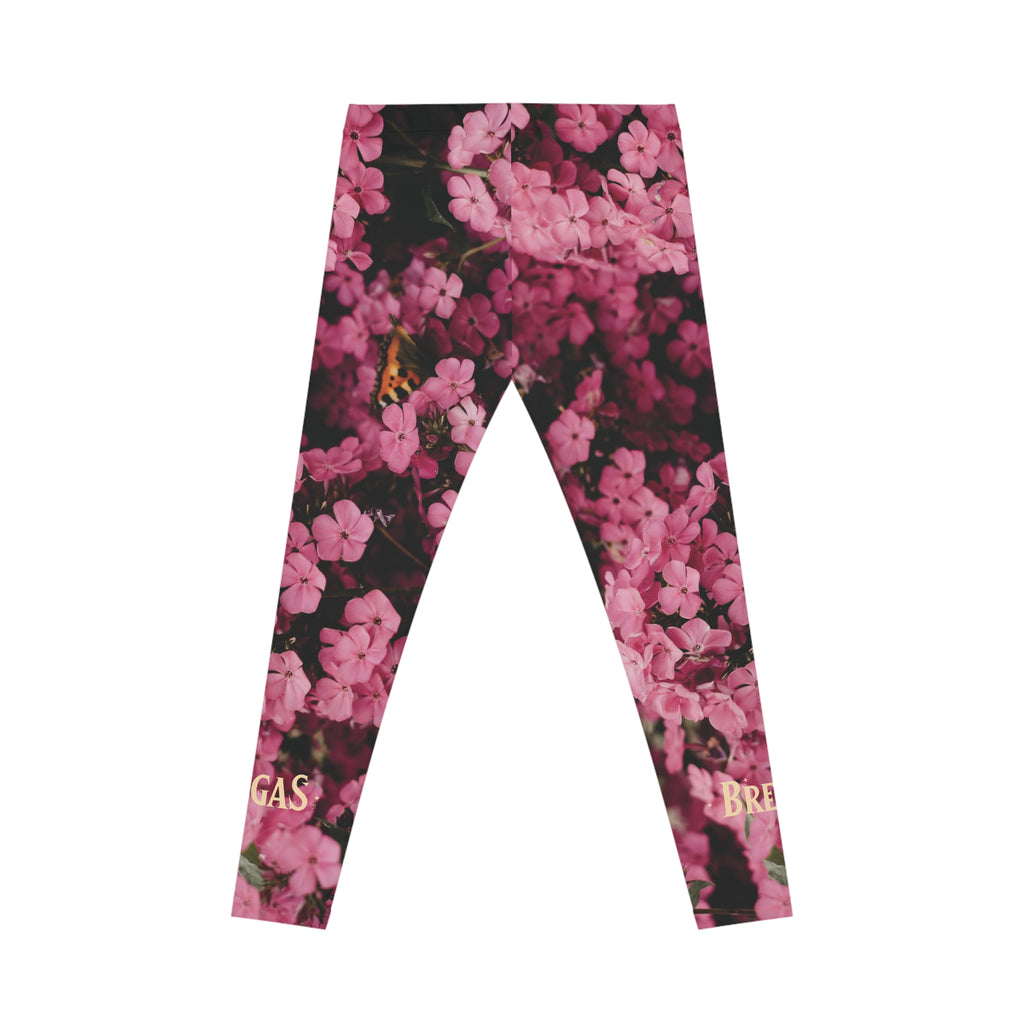 Leggings, Pink flowers with a butterfly. Non Dating Cool. Made in the USA.