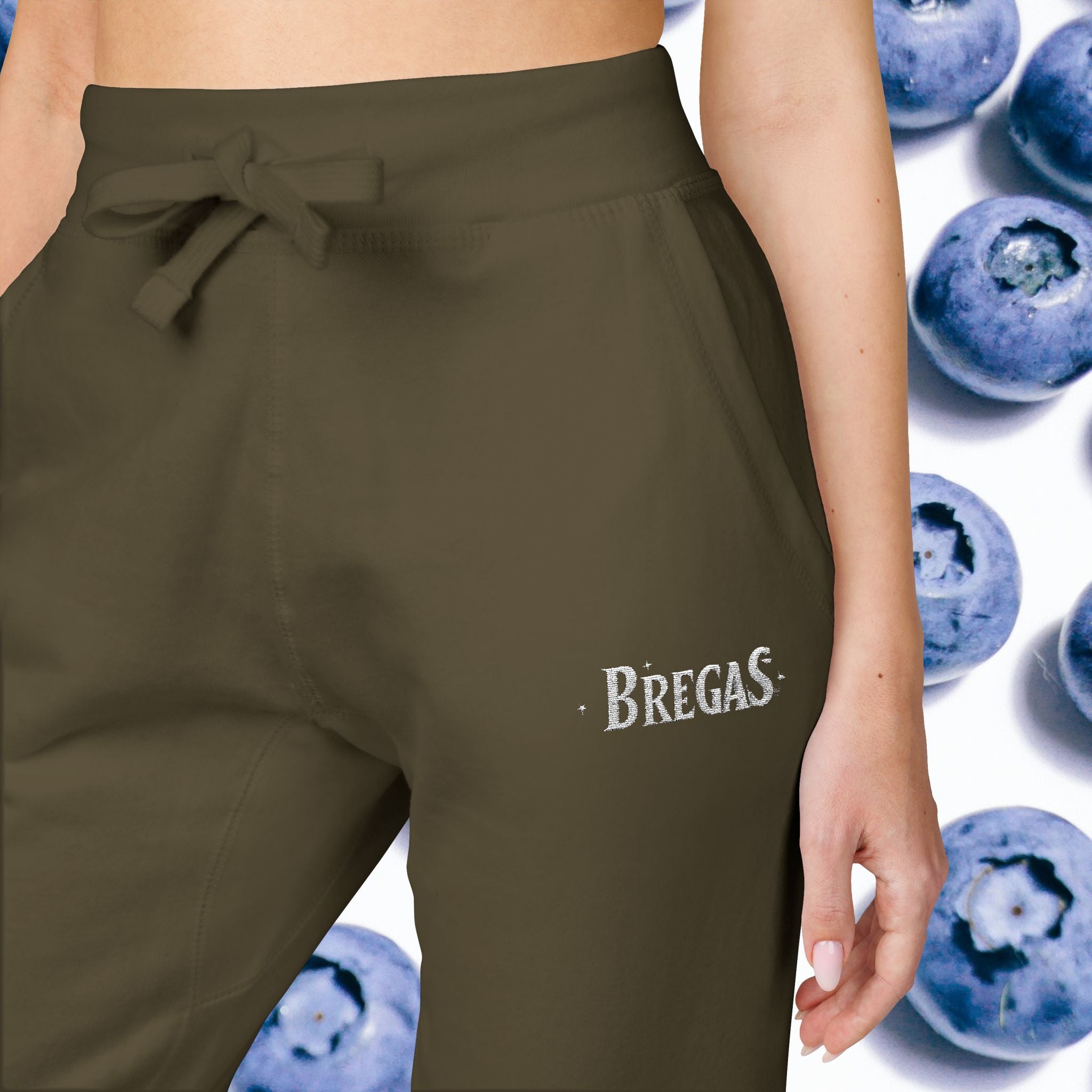 Fleece Sweatpants with silver Embroidered Bregas logo, Sweatpants for Women and Men