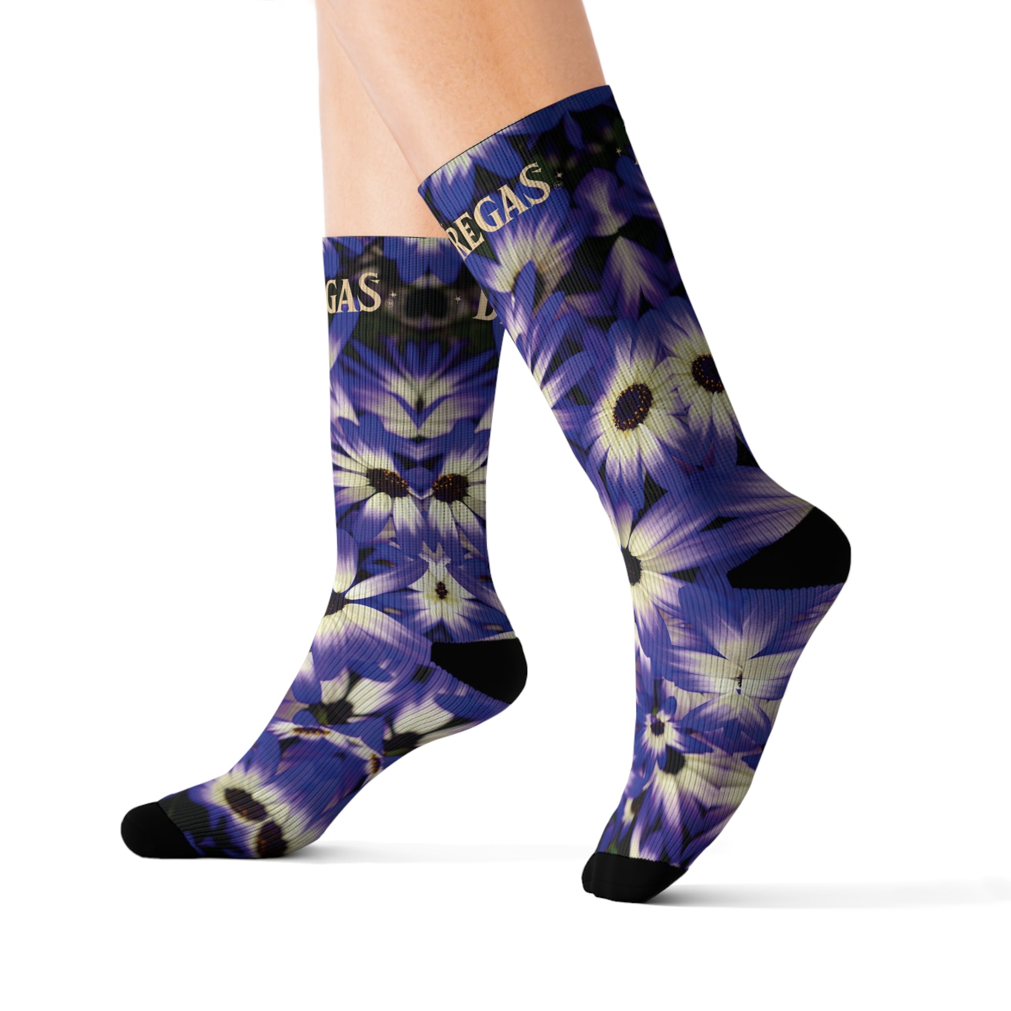 Socks, purple flowers, non dating style