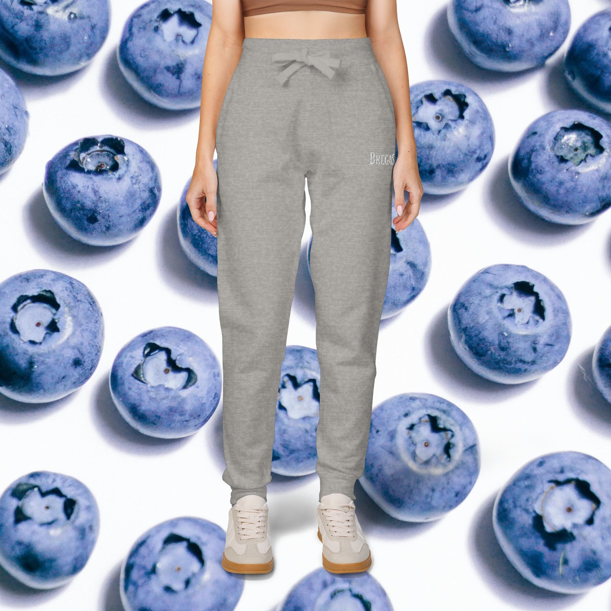 Fleece Sweatpants with silver Embroidered Bregas logo, Sweatpants for Women and Men