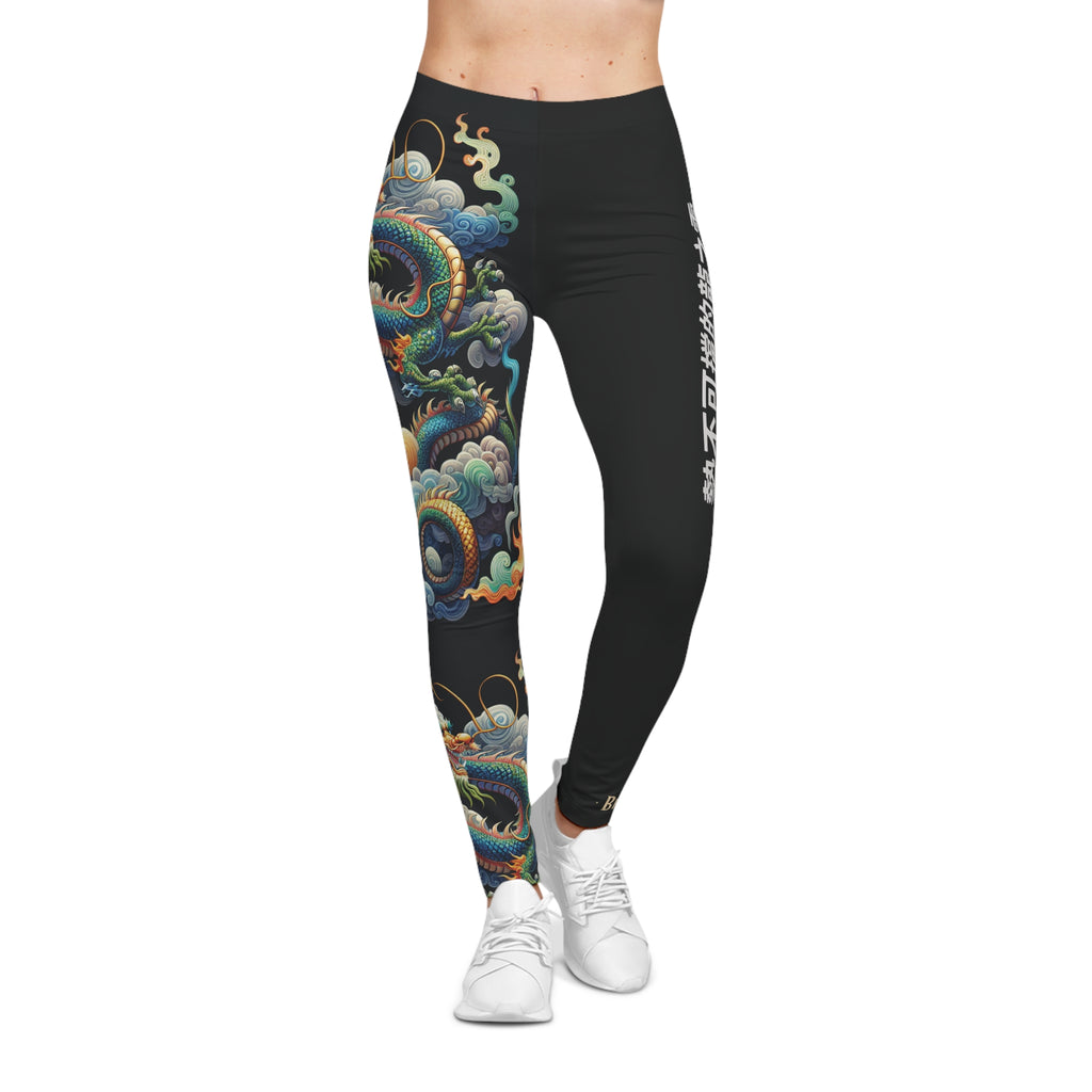 Leggings, Blue Dragon, with 勢不可擋的龍之靈 An Unstoppable Dragon spirit text